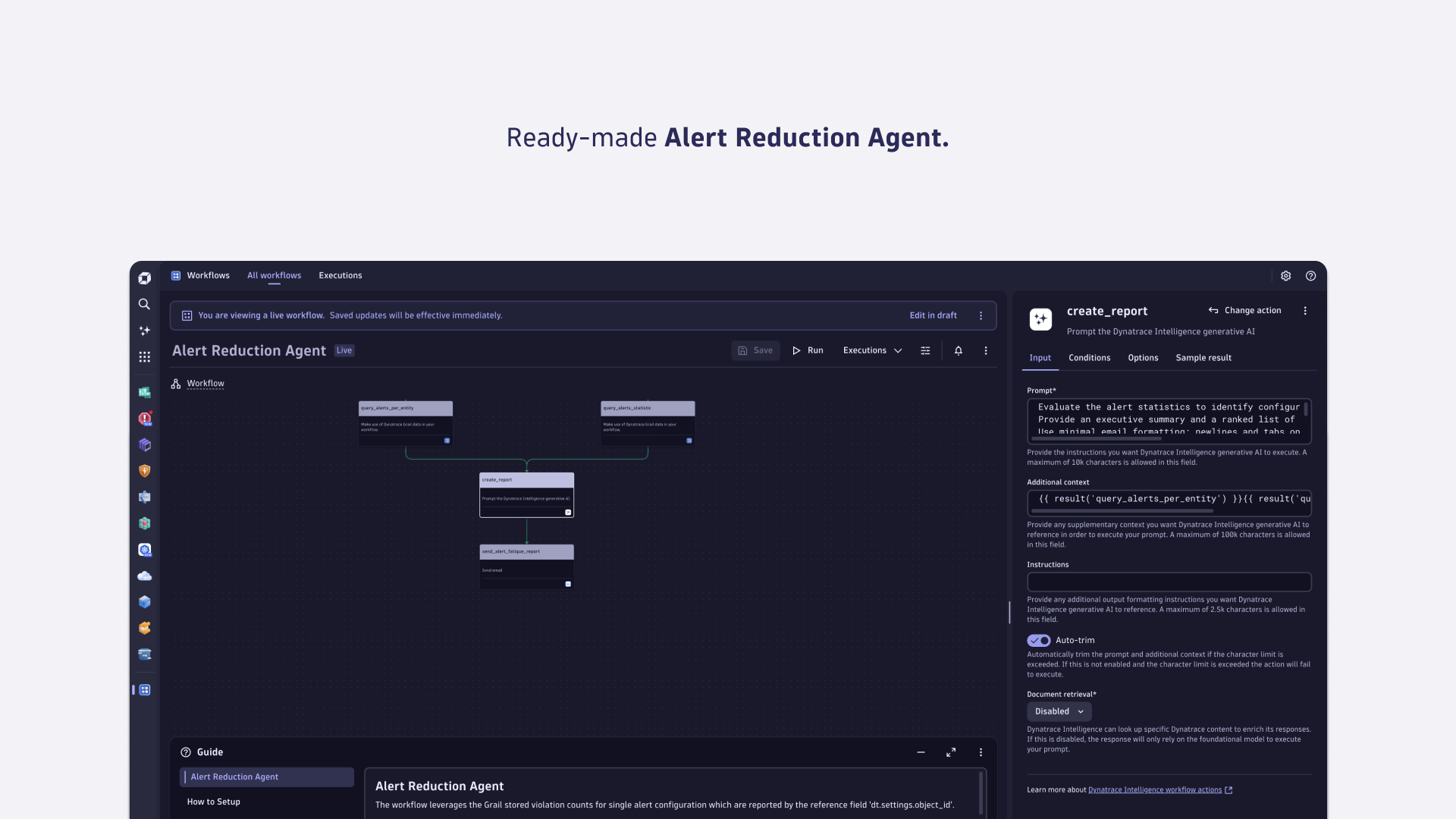 The agent counts alerts per setting and per entity to identify noise.
