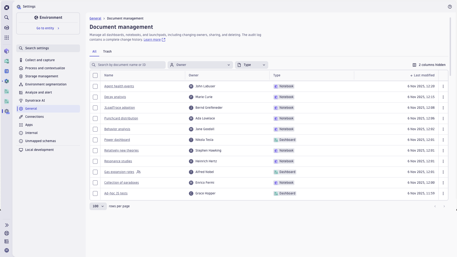 Manage Dashboards, Notebooks and other documents in your Dynatrace environment