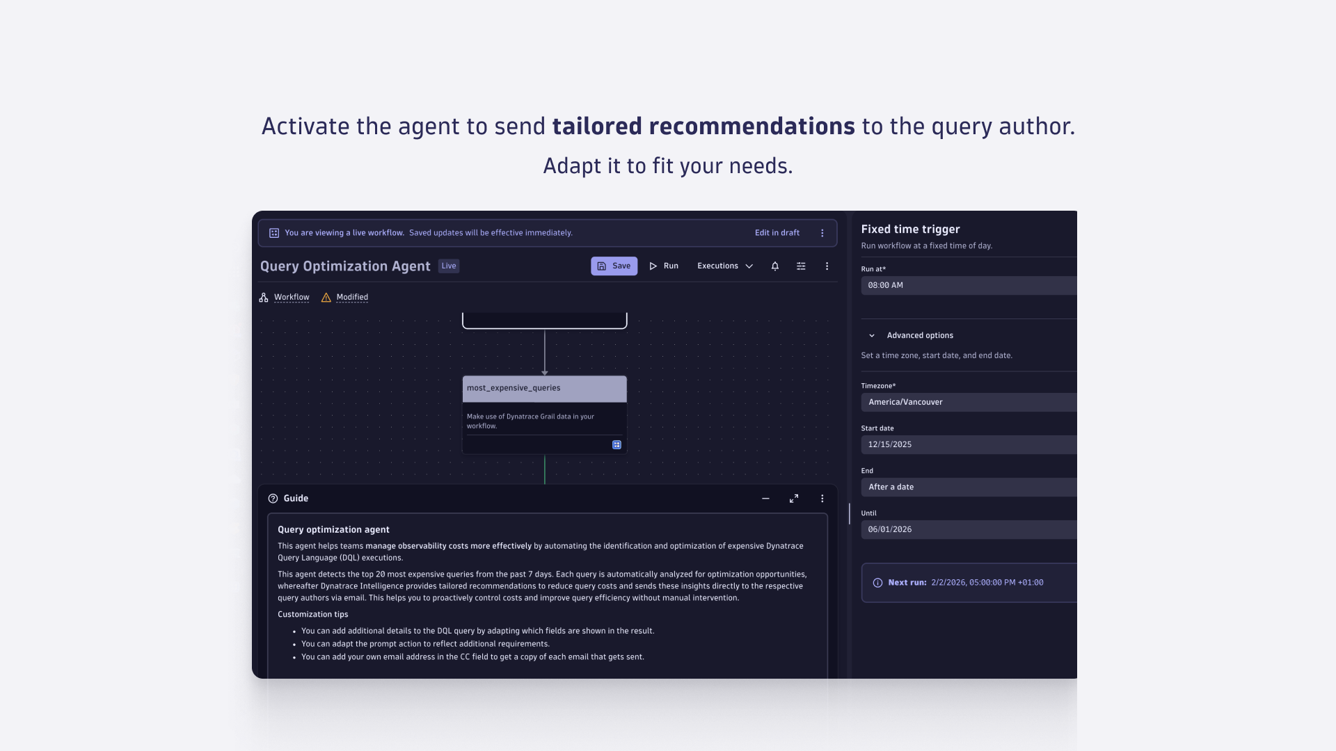 Per-query optimization recommendations