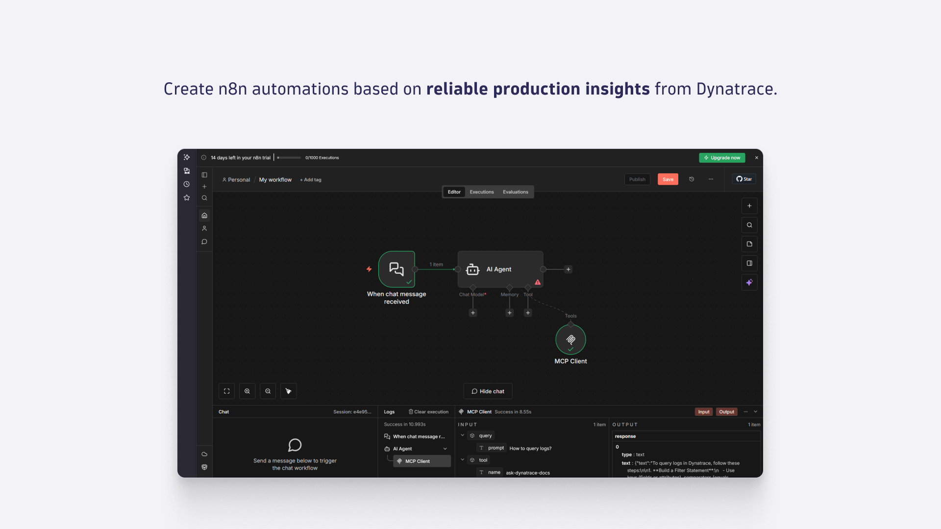 Create n8n automations based on reliable production insights from Dynatrace.