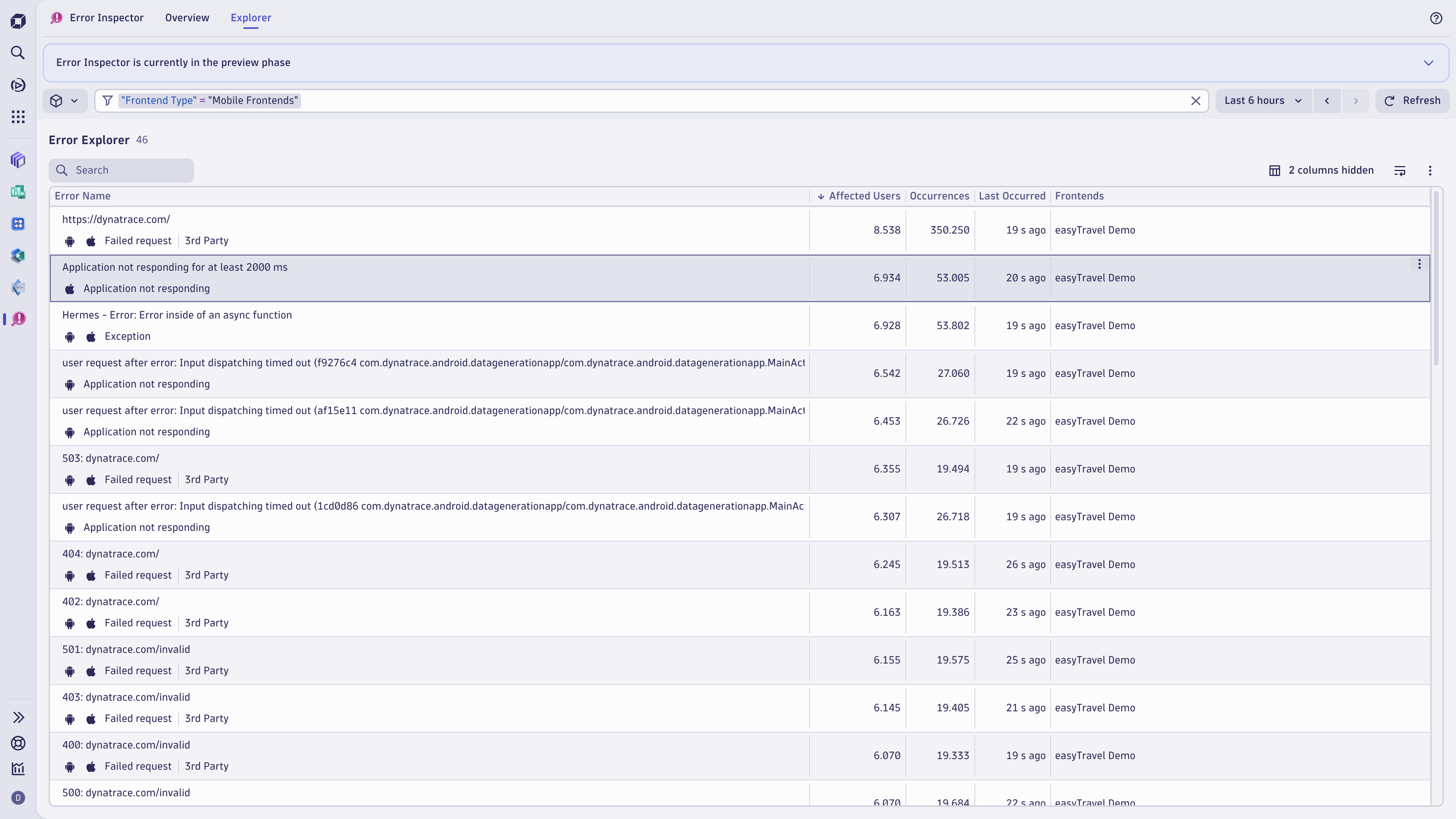 Errors are grouped and can be filtered based on type, frontend, OS, etc. Filtered analyses can be with colleagues who have access using the URL.
