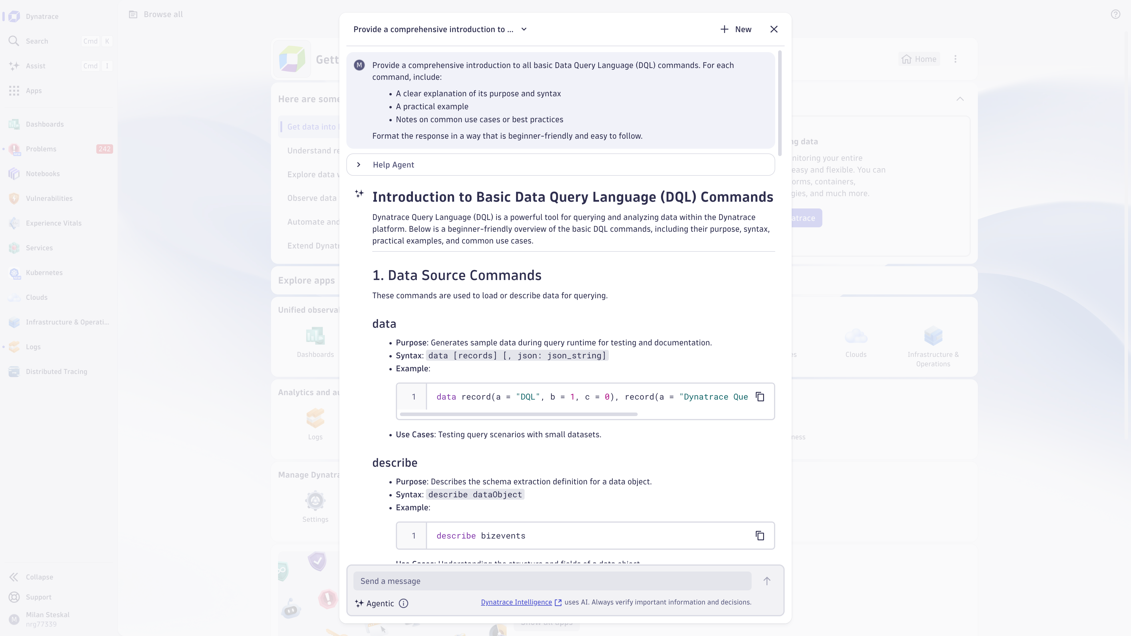 Get quick answers from Dynatrace support resources to help with onboarding and understanding foundational concepts, like DQL.