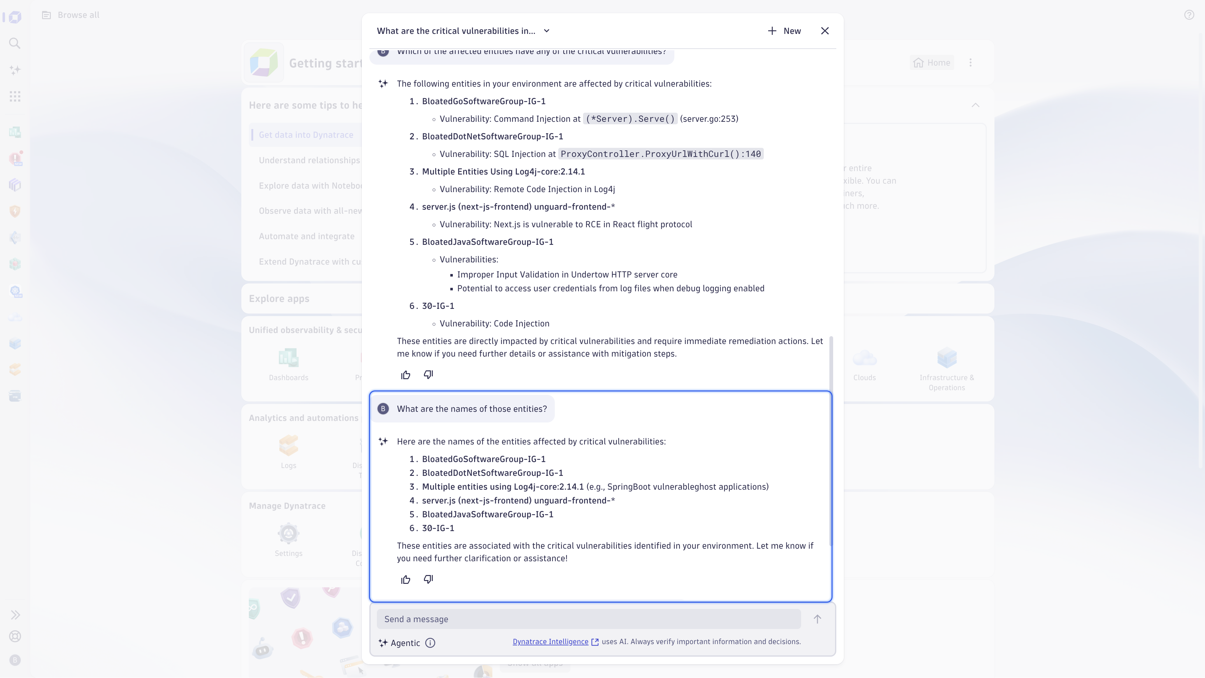 Get the names of the affected entities.