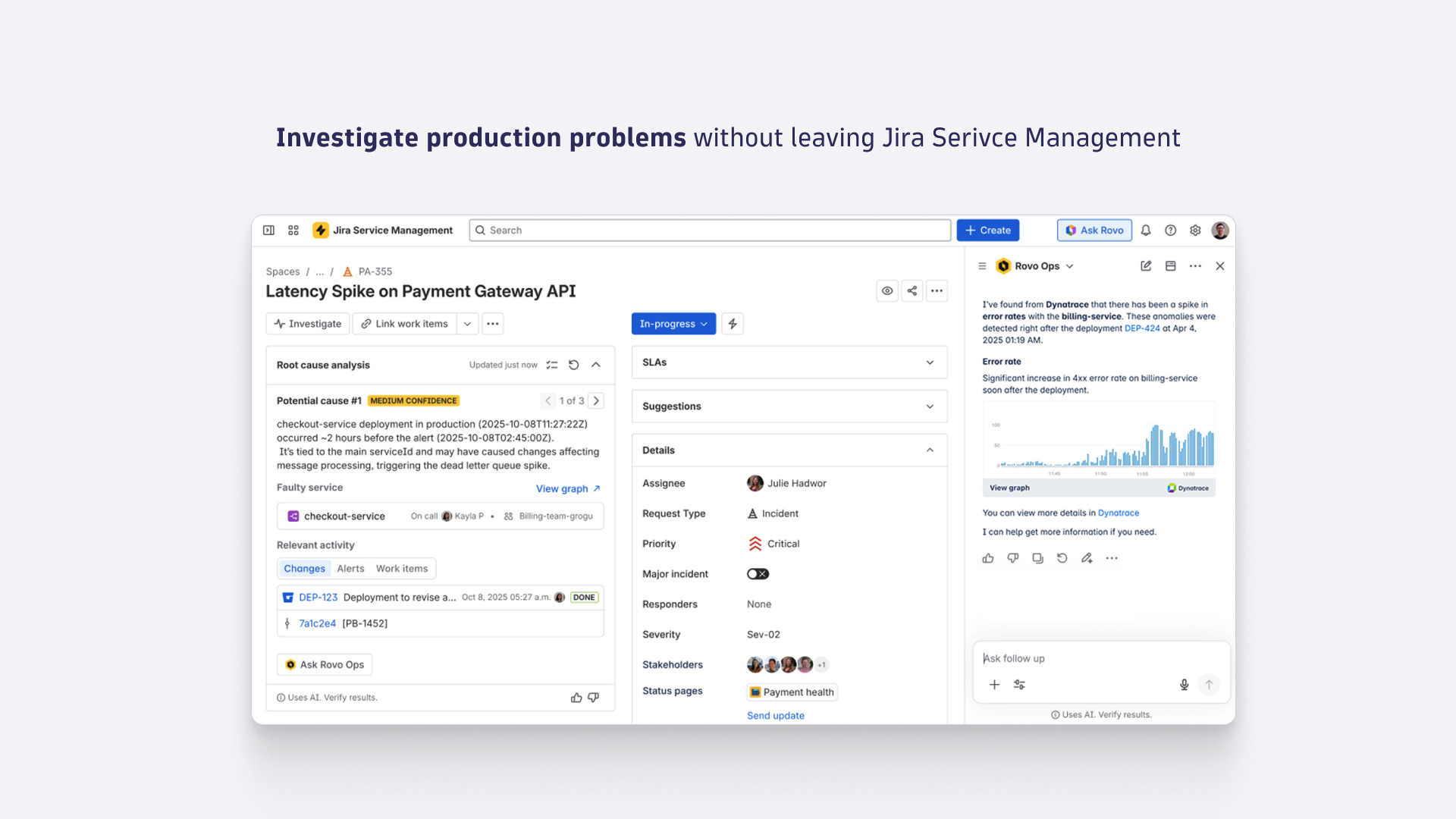Get problem insights from Dynatrace directly delivered in the ticket context.