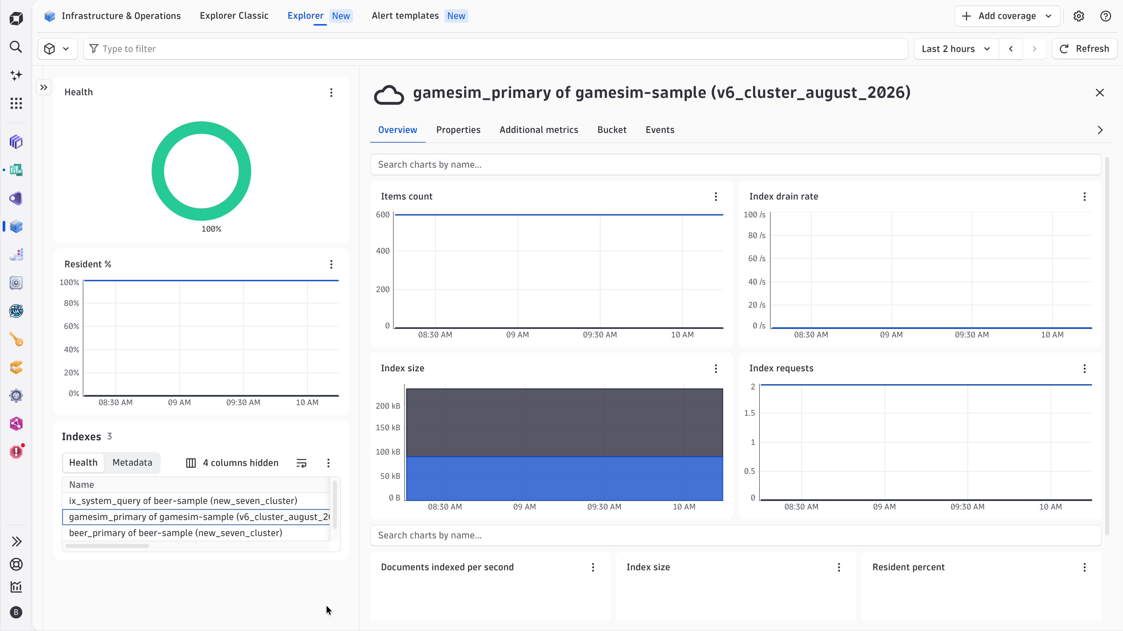 Get detailed information on indexes, nodes, and buckets