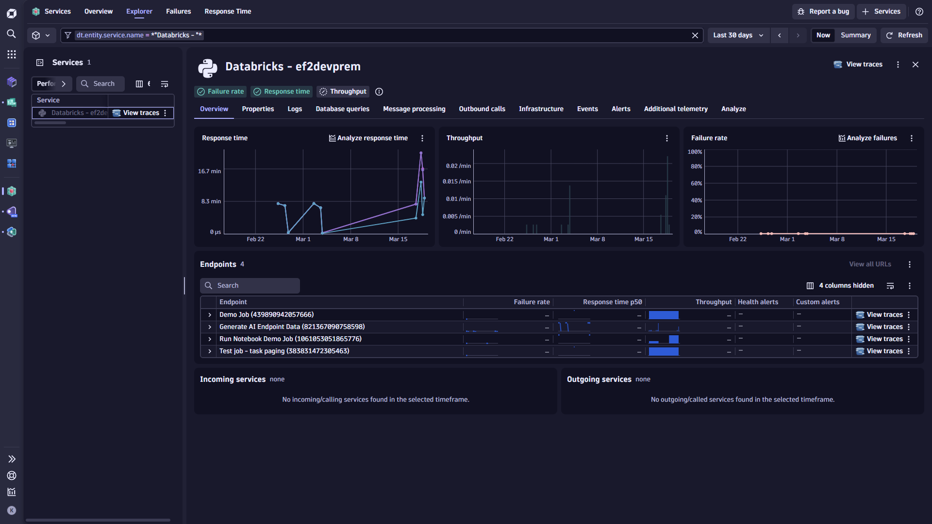 Databricks Workspace Jobs in Distributed Tracing app