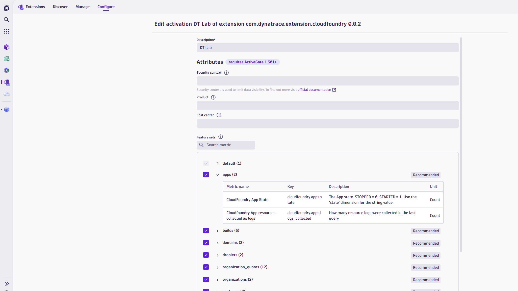 Extension Feature Sets