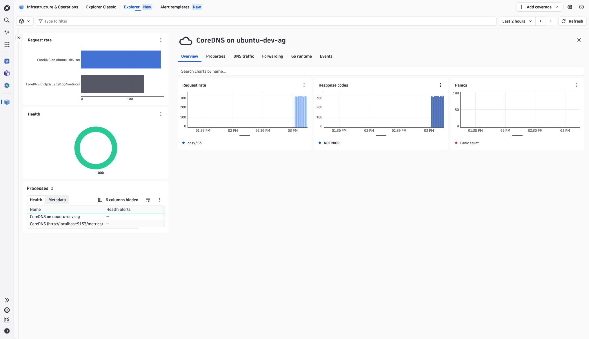 Overview tab with request rate and health status