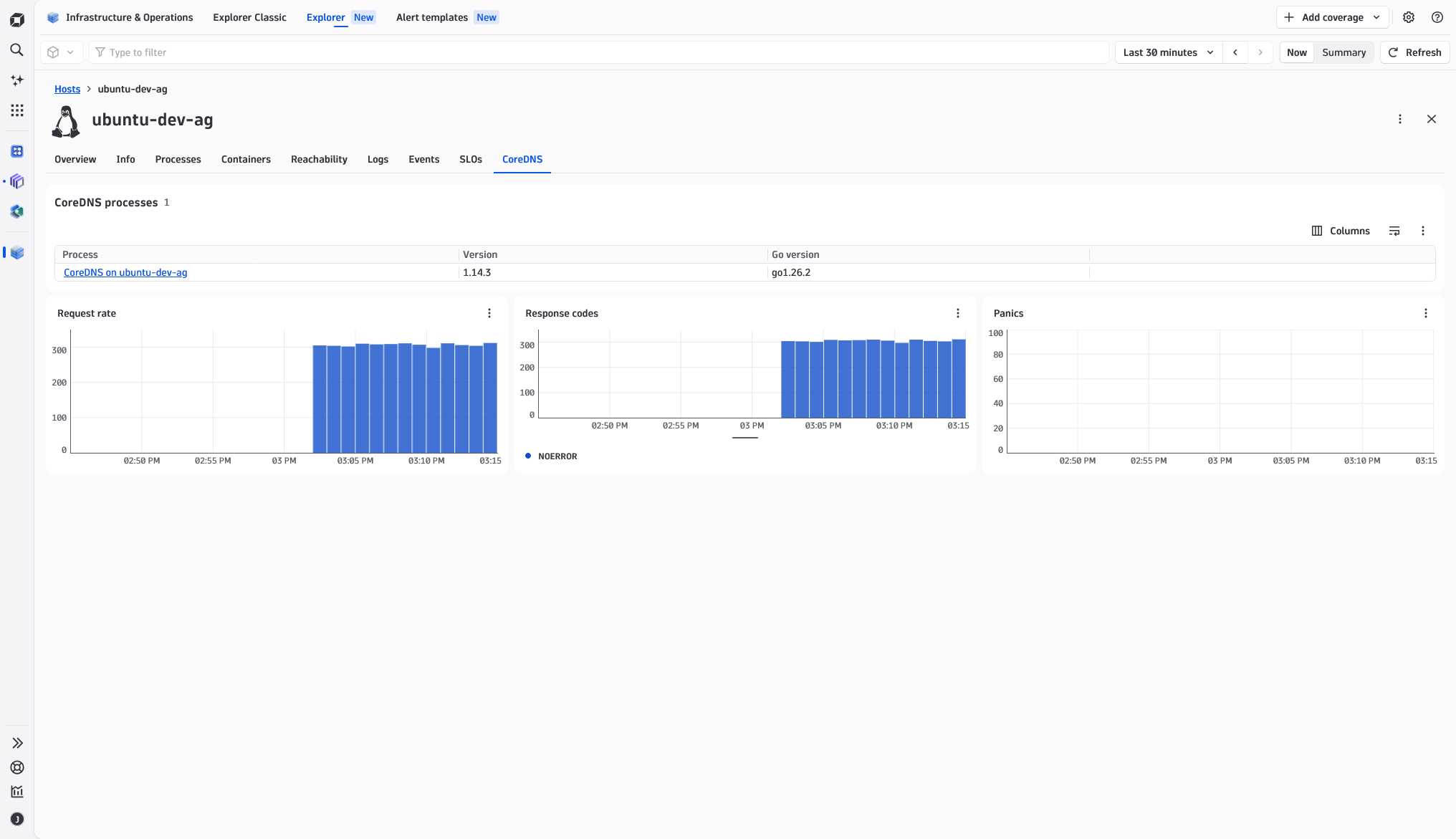 Infrastructure view with process list and request metrics