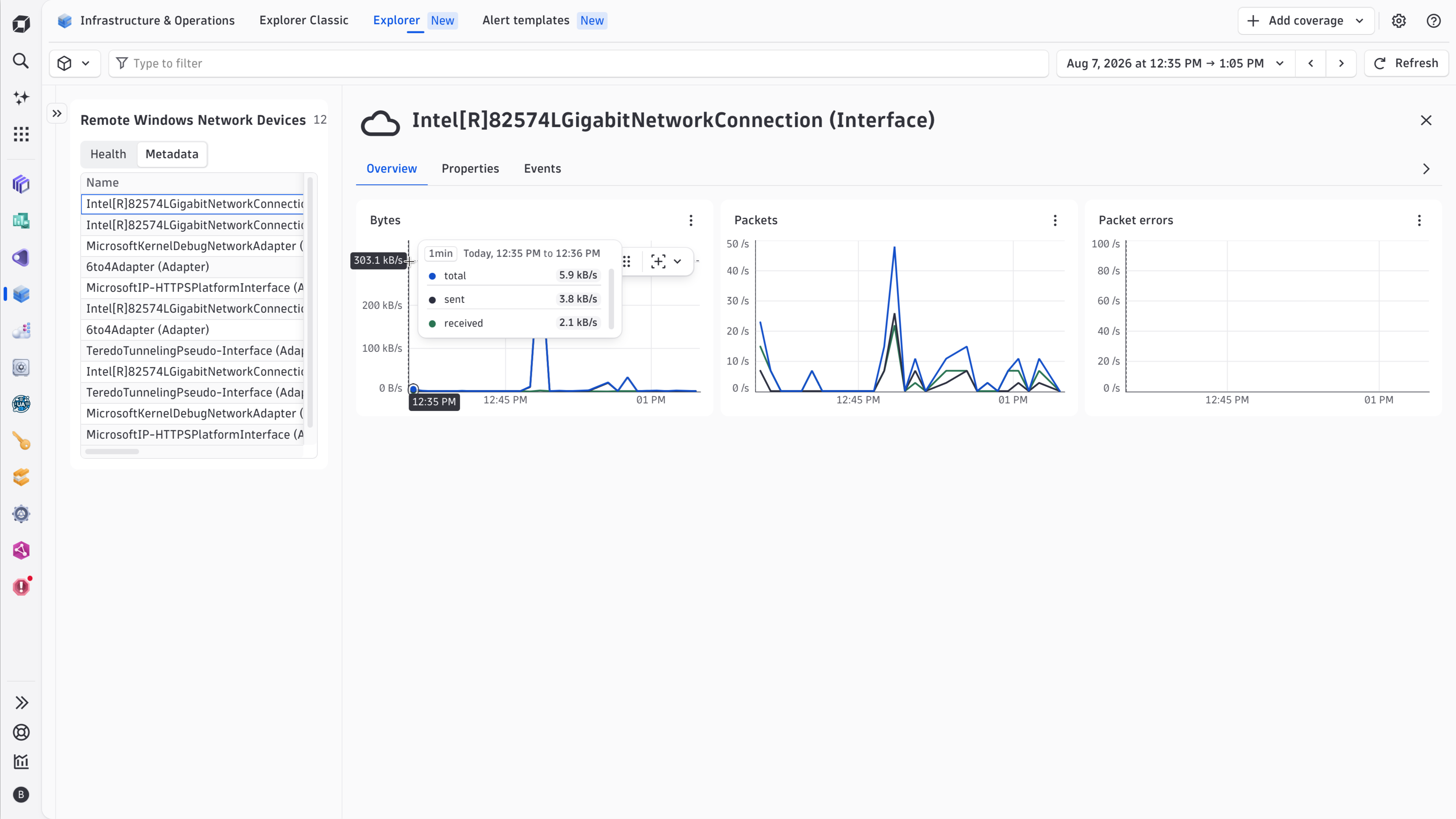 Get insight into monitored network adapters and interfaces