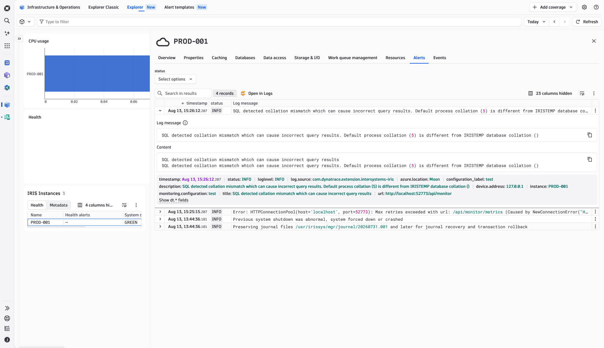 Resources monitoring with transaction metrics, shared memory distribution, and license consumption