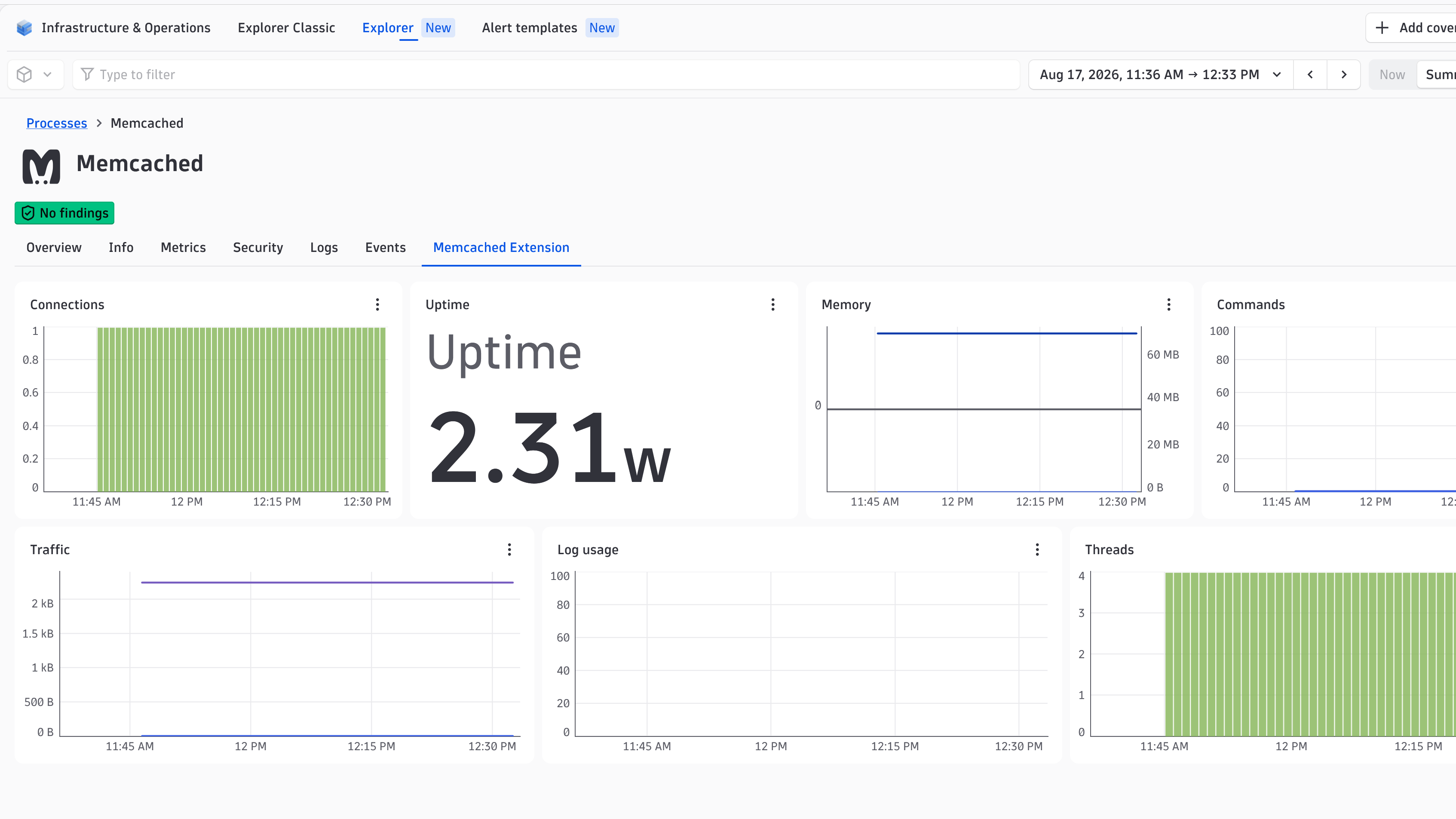 Get insights into your Memcached instances' key metrics directly in the process screen of the Infrastructure & Operations app