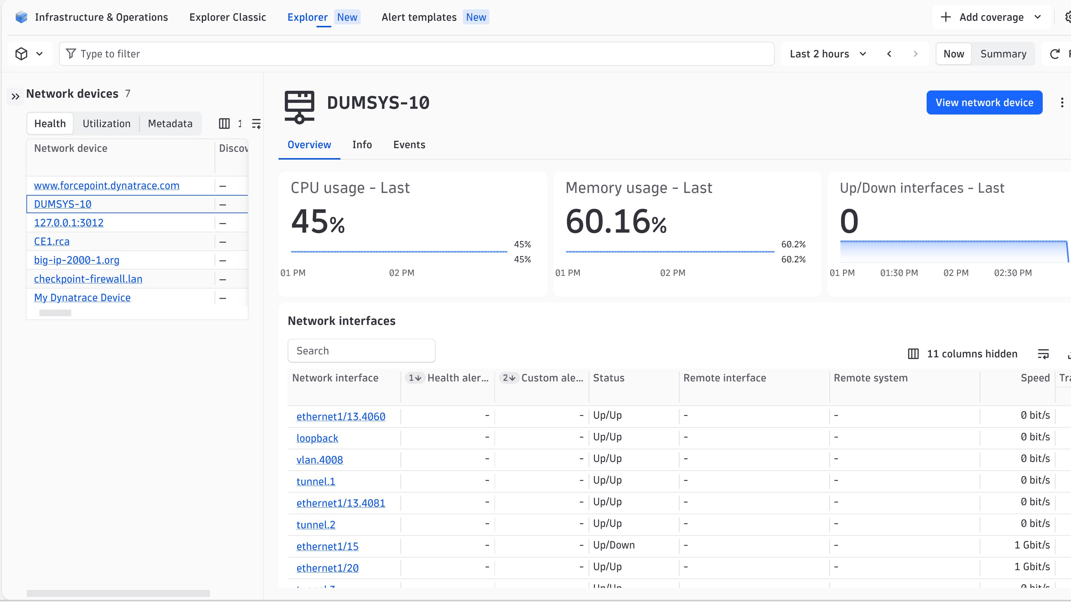 Explore all your network entities in the Infrastructure and Operations app.