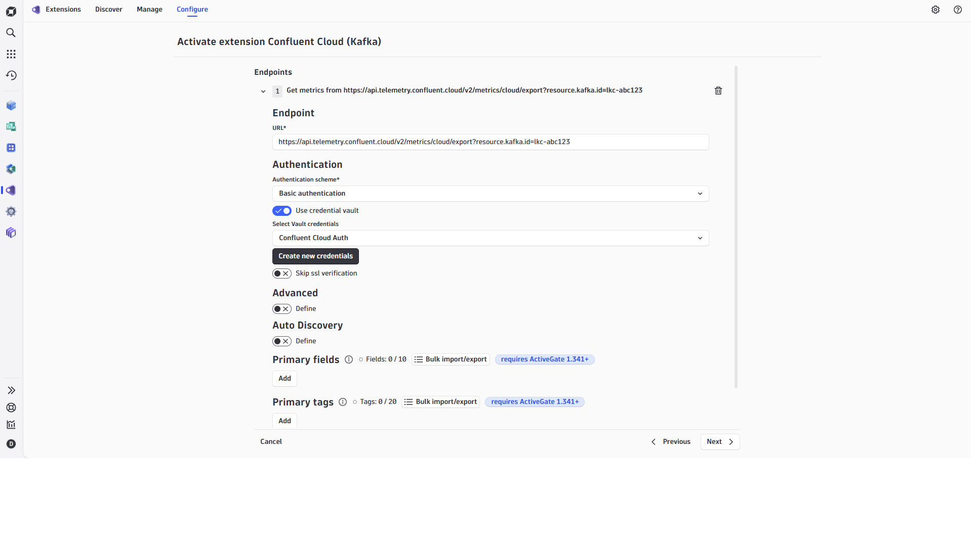 Confluent Cloud (Kafka) Configuration Example