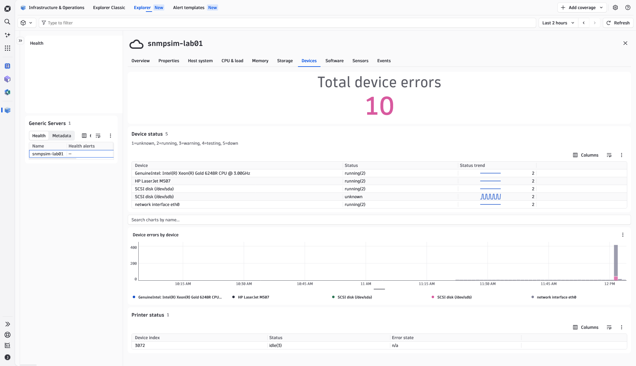 Device status and errors