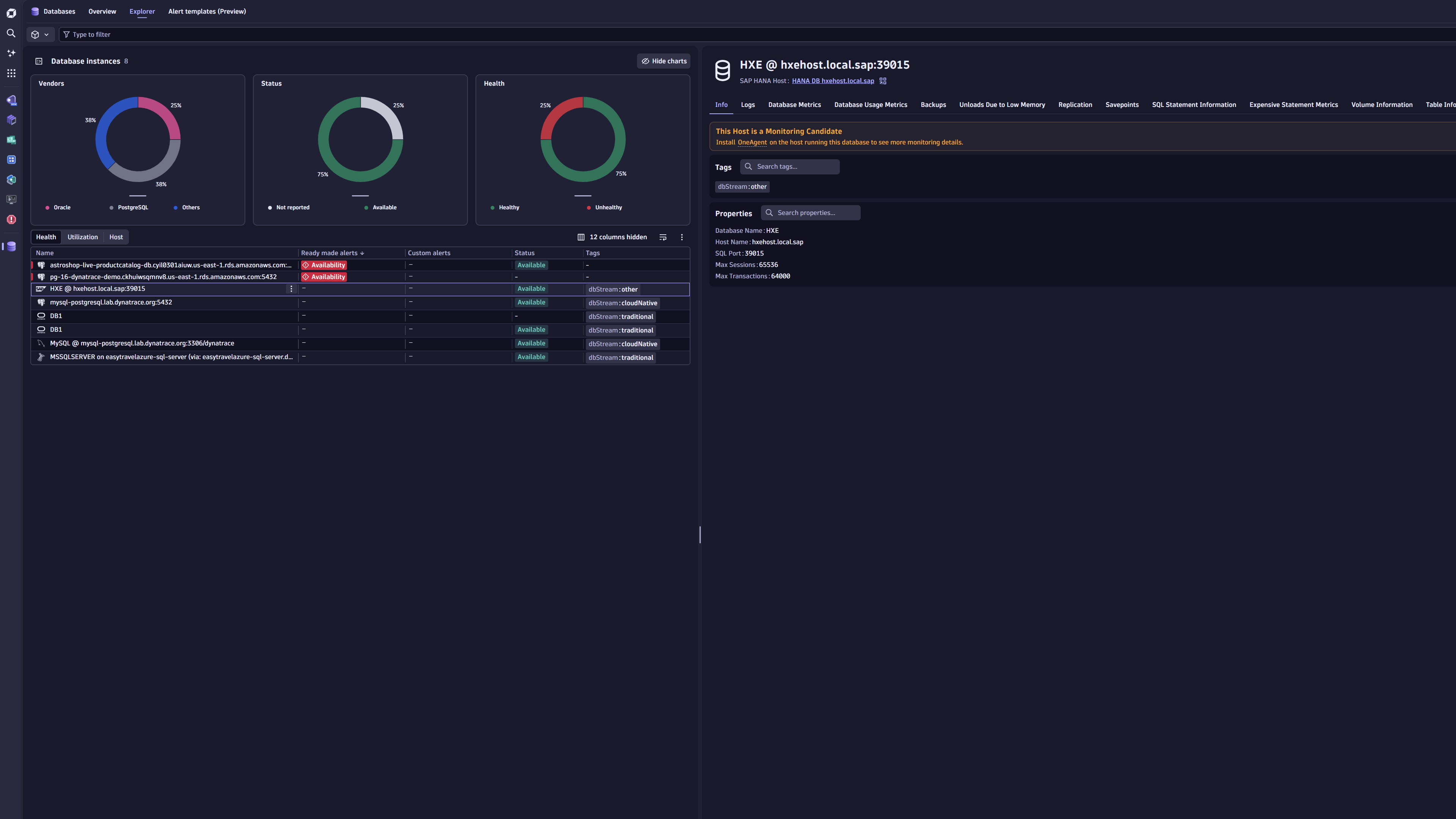A SAP HANA DB in the Databases App