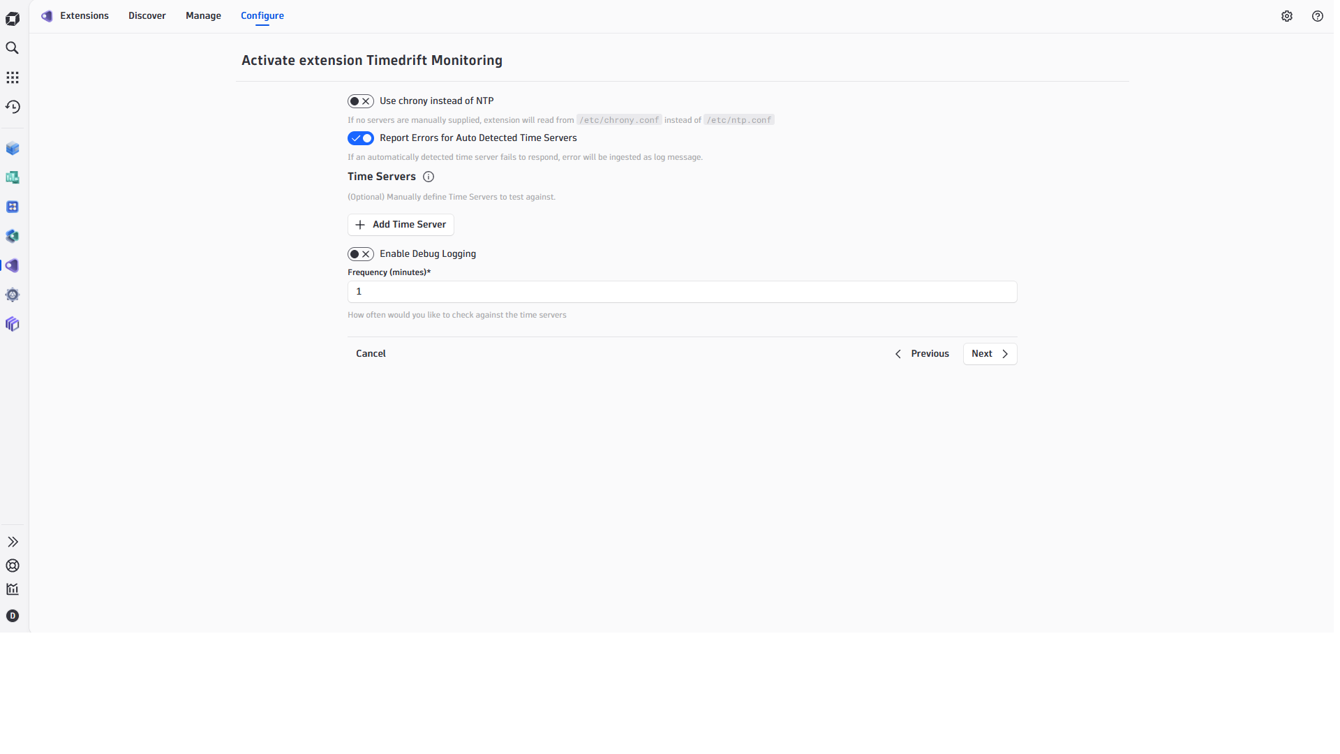 Timedrift Config via the Extensions App