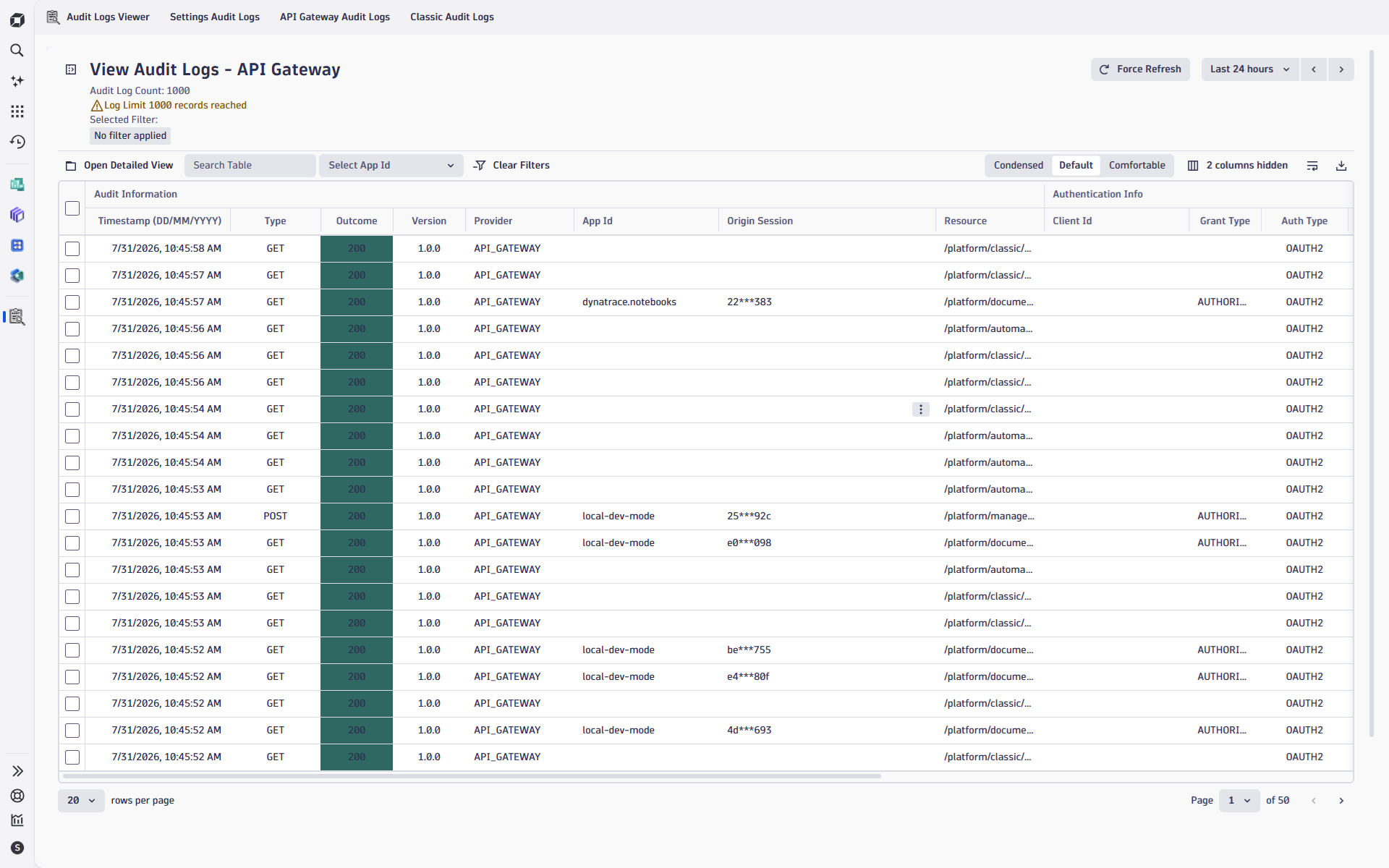 Browse and filter audit events