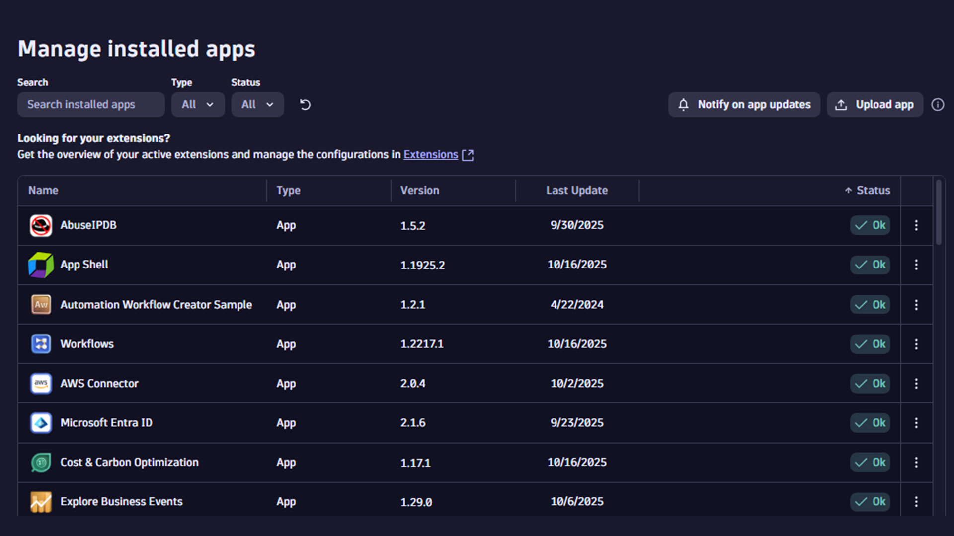 Manage installed apps