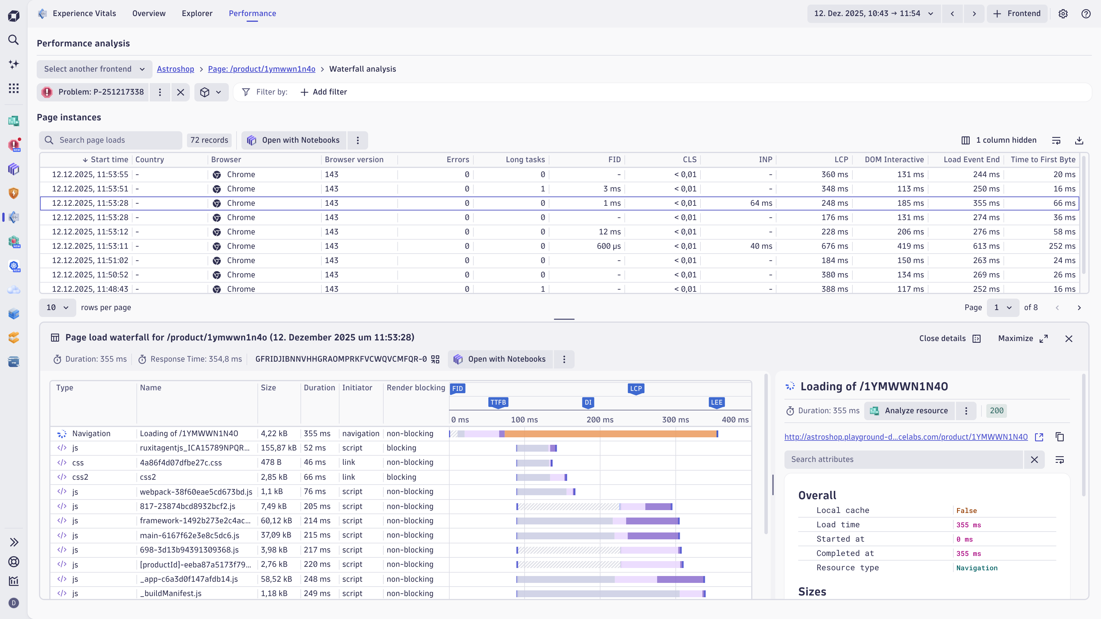 Identify bottlenecks, optimize page performance, and improve user experience with waterfall charts linked to backend traces.