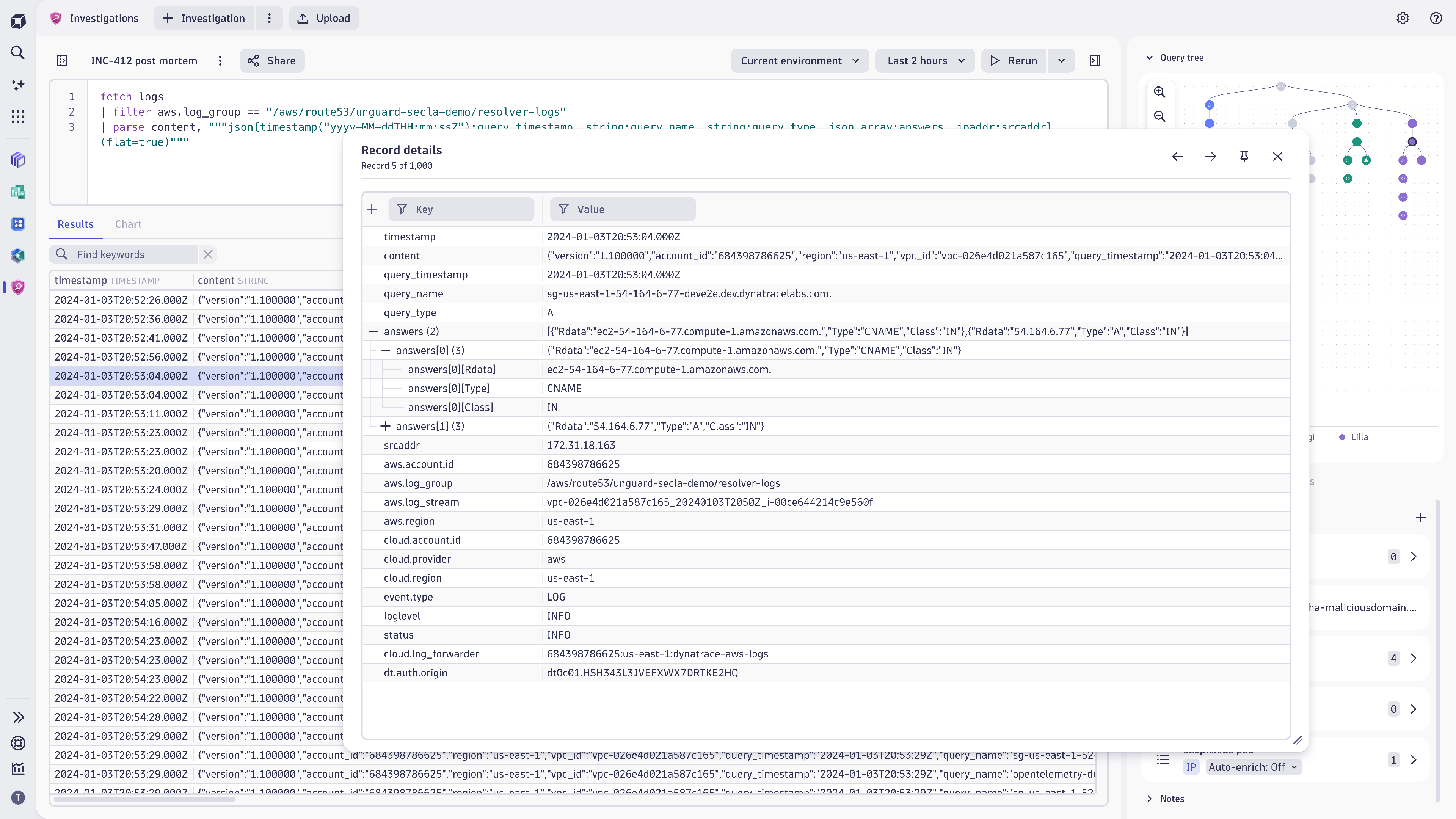 Detailed view of the record will show all record fields at once with the possibility to drill down to the details of the field.