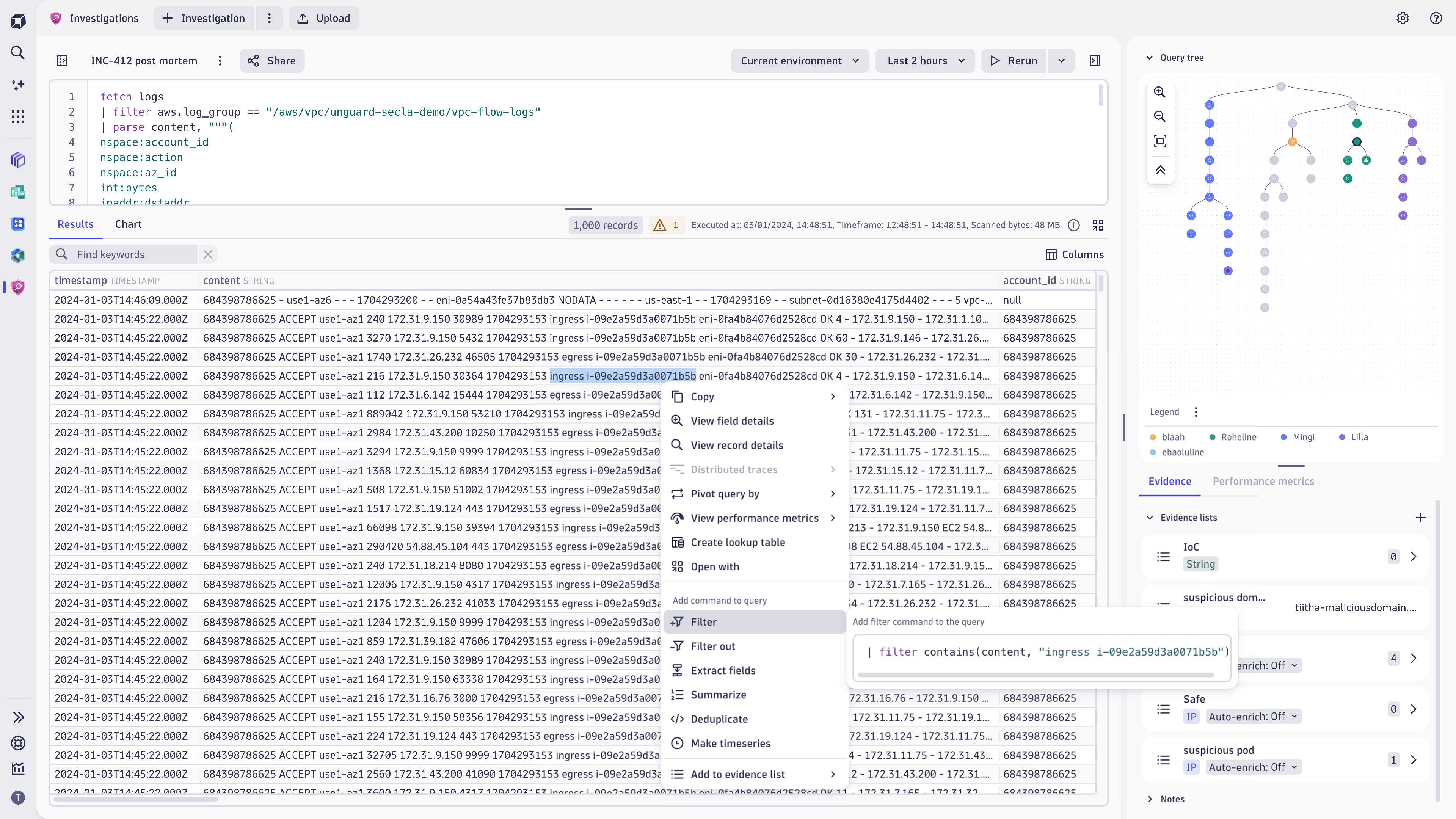 You can use the data in results with the character precision. Creating new evidence of DQL filters can be done by selecting portion of the field.