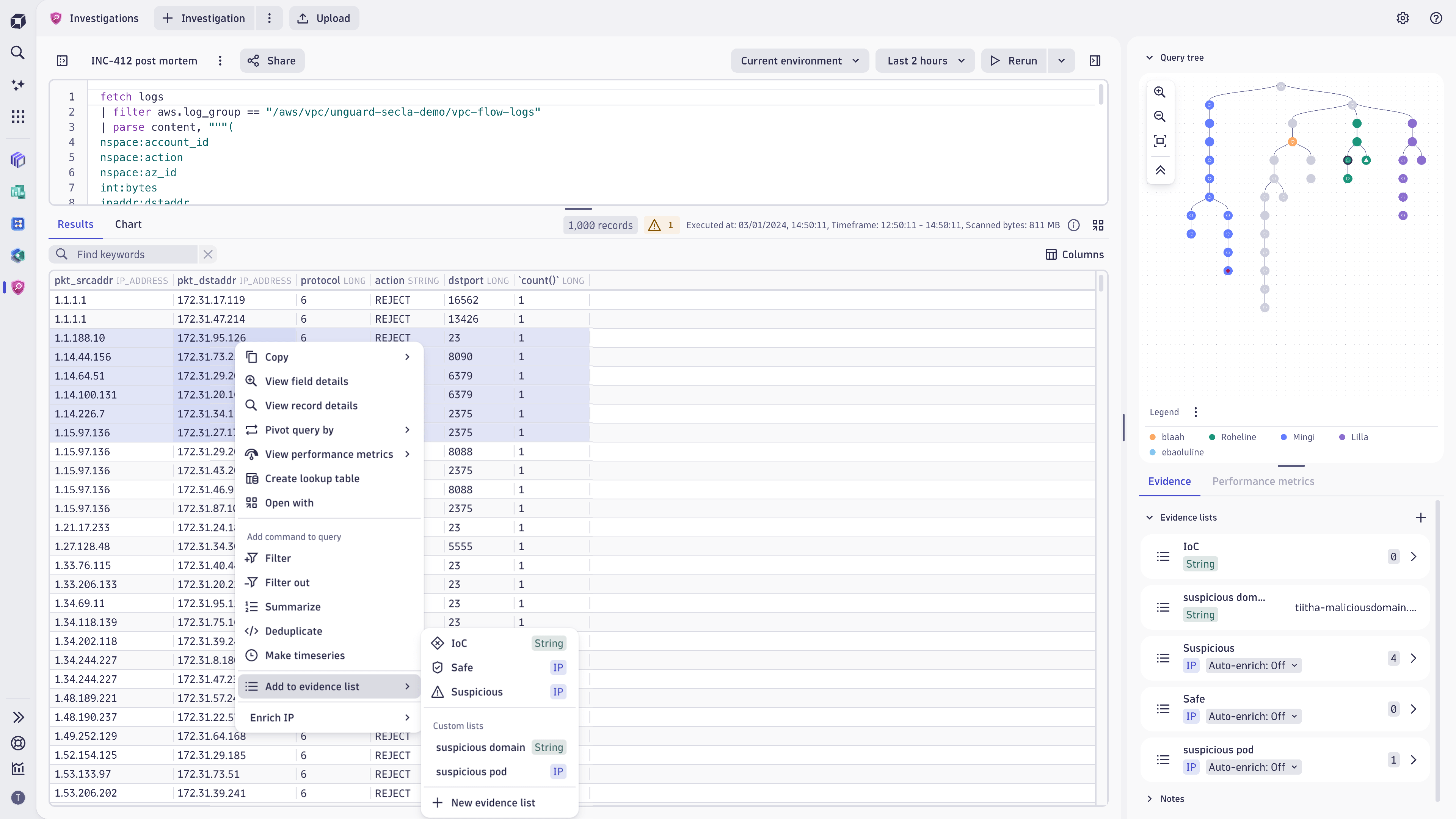 Evidence and filter manipulations can be done with multiple values: just select the range of IP-s and create a DQL filter based on the values!