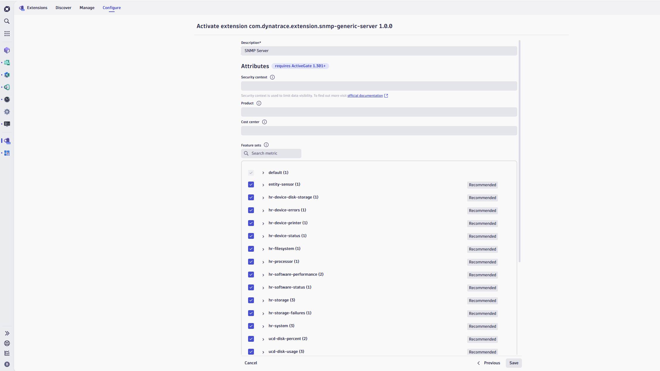 Extension feature sets