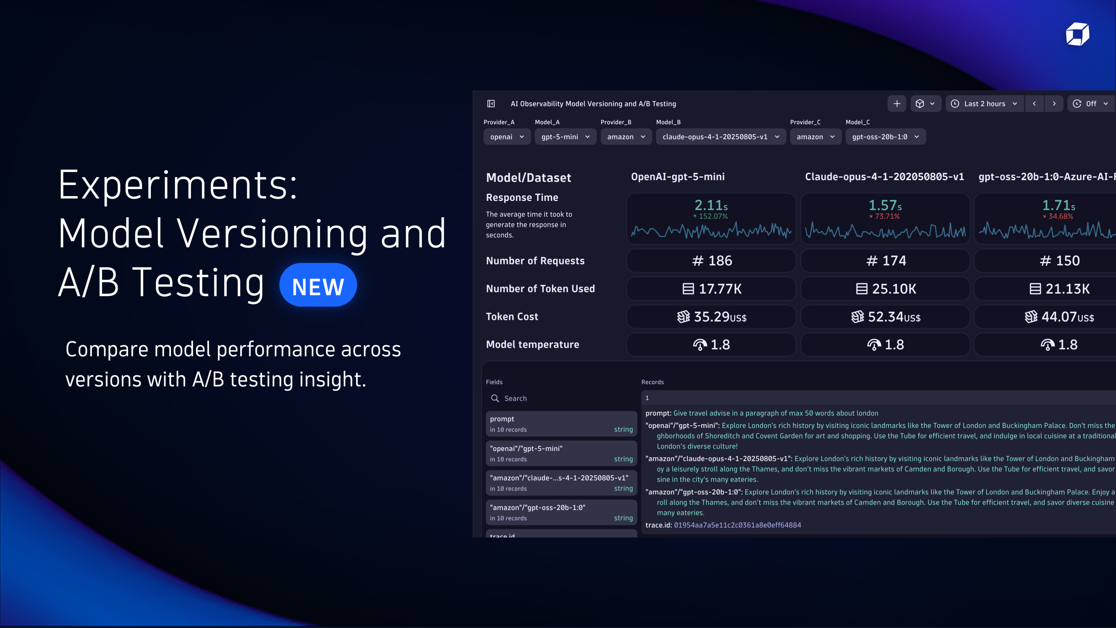 Model Versioning and A/B Testing. Compare model performance across versions with A/B testing insight.