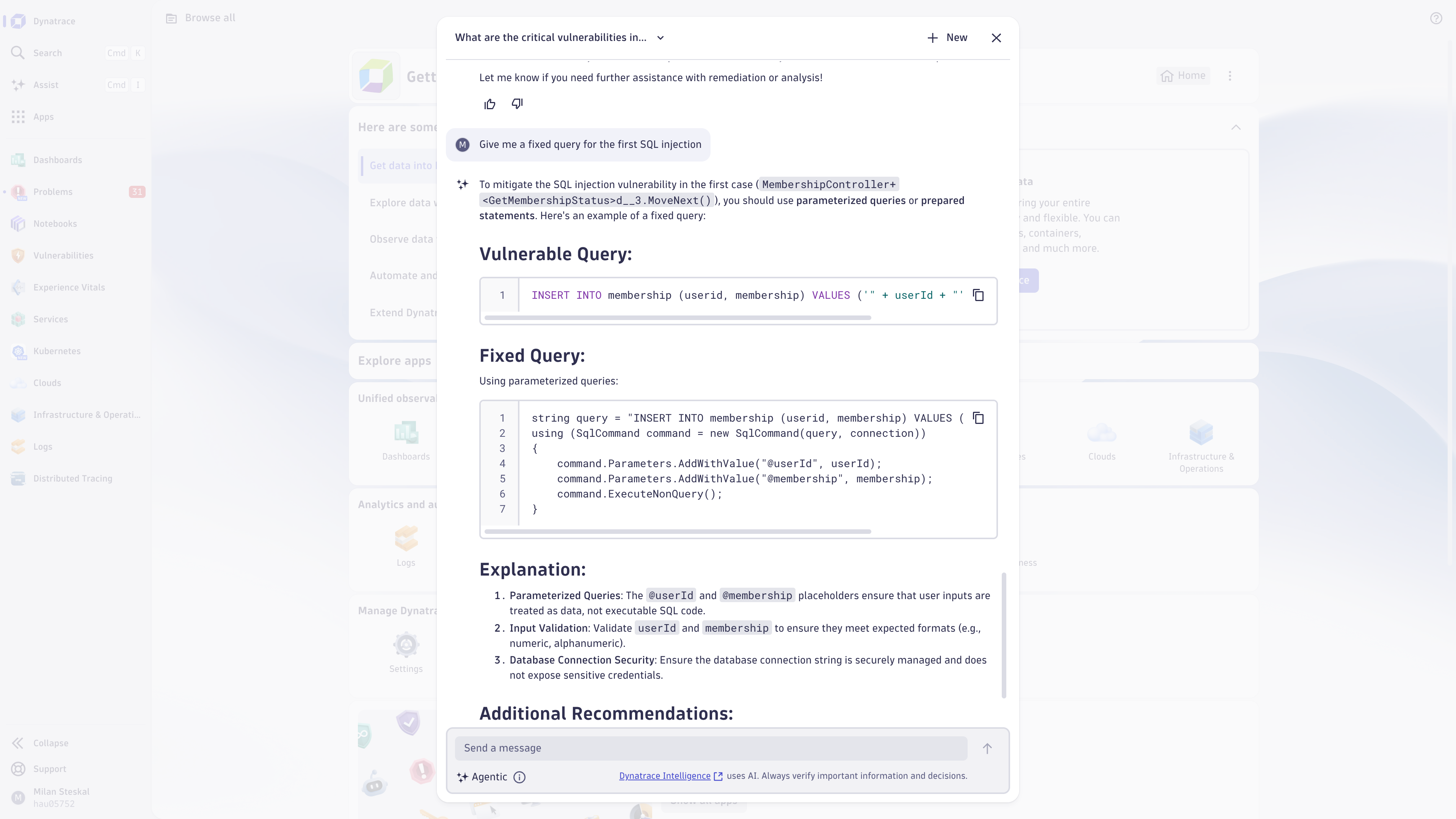 Get help with identifying and fixing vulnerabilities, such as SQL injections.