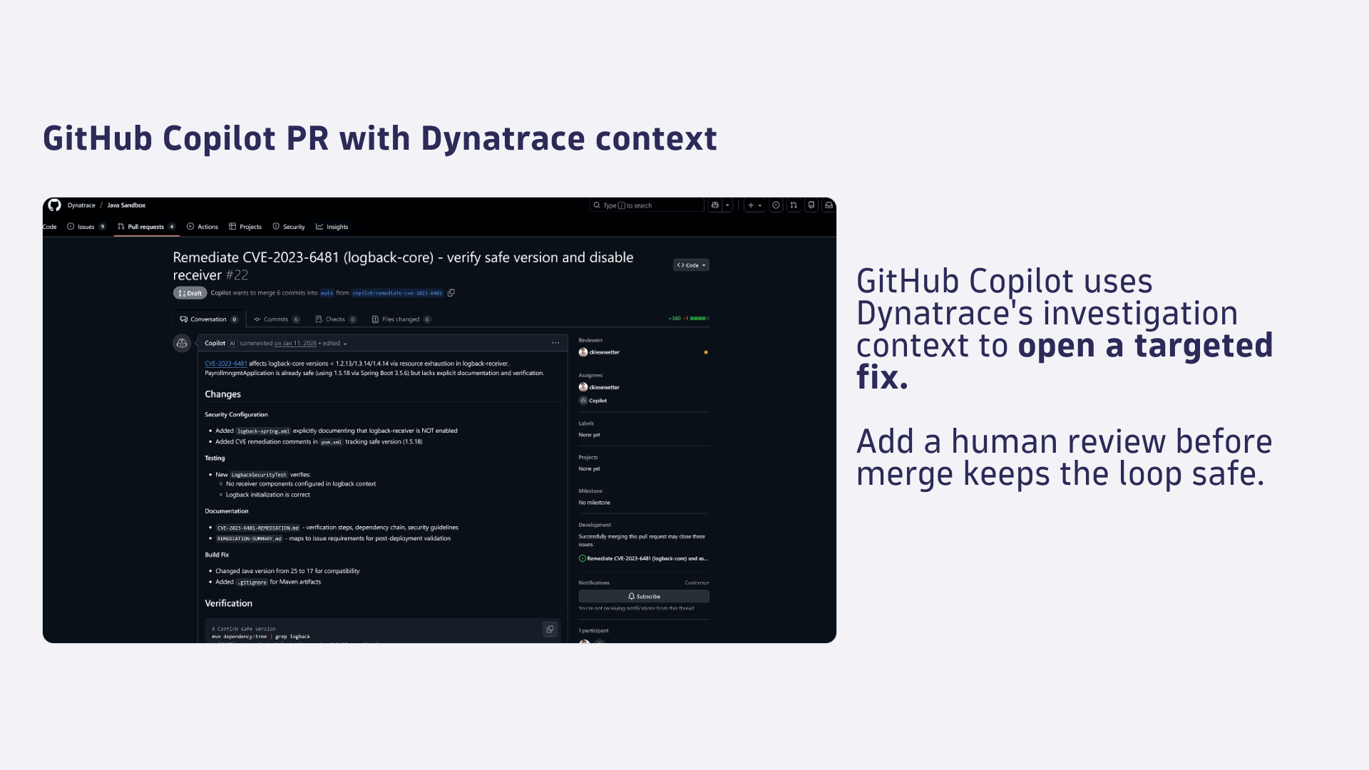 GitHub Copilot PR with Dynatrace context
