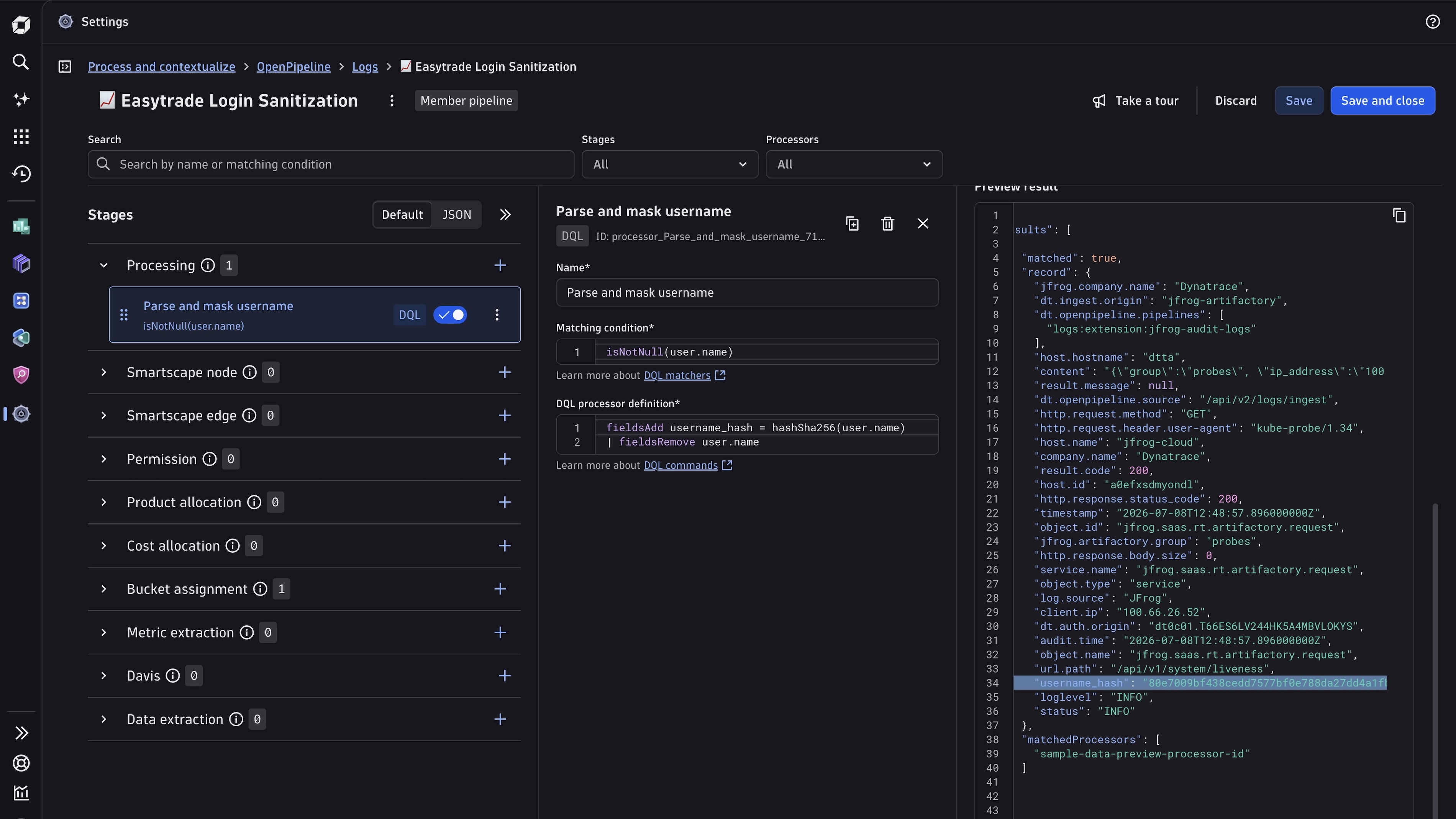 Log record processing: masking fields from log data.