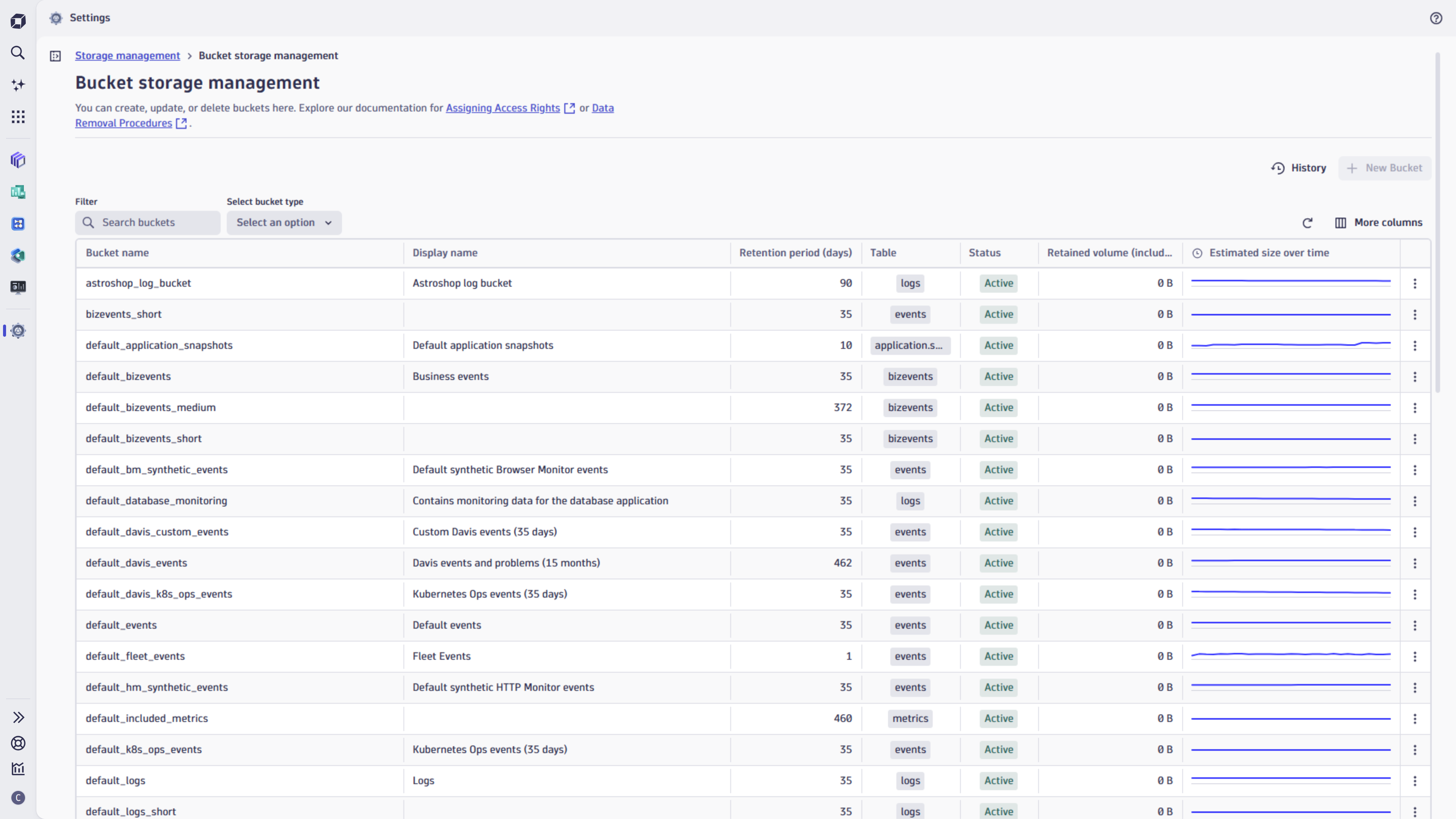 List buckets, search and filter buckets