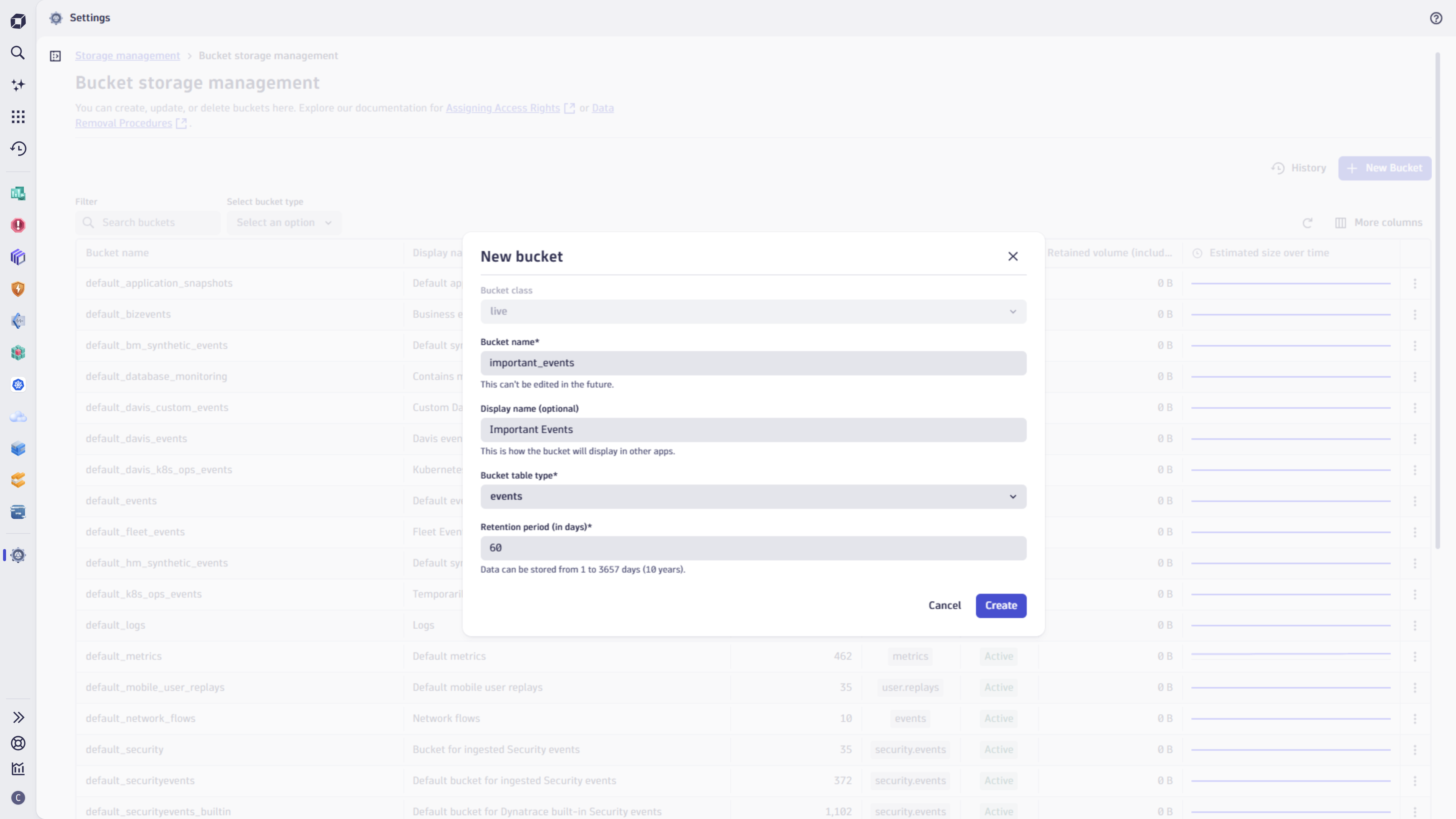 Create new and edit buckets