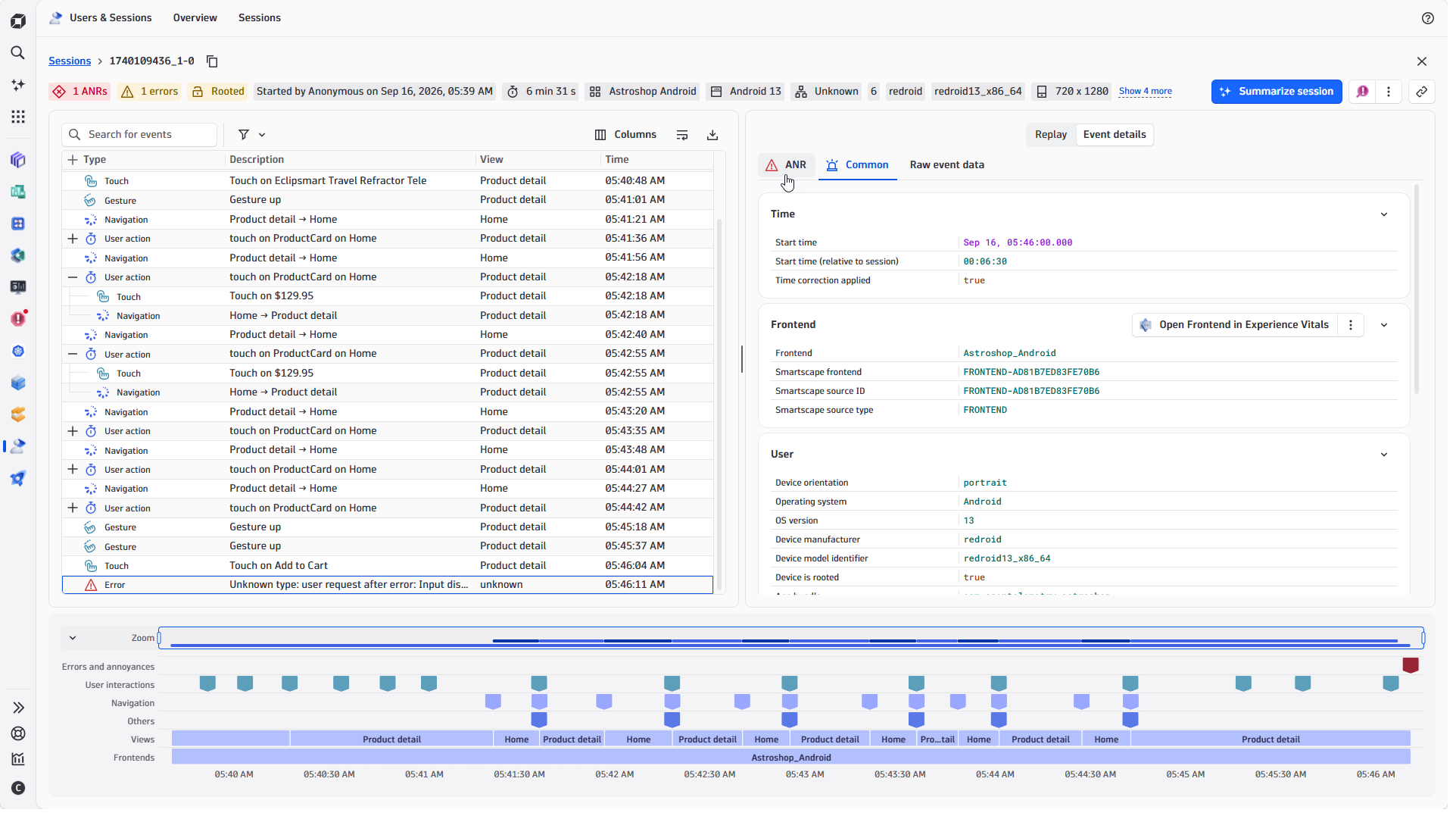 Browse, and interact with relevant attributes in the event details tab. Directly switch to other apps in context, like Distributed Tracing.