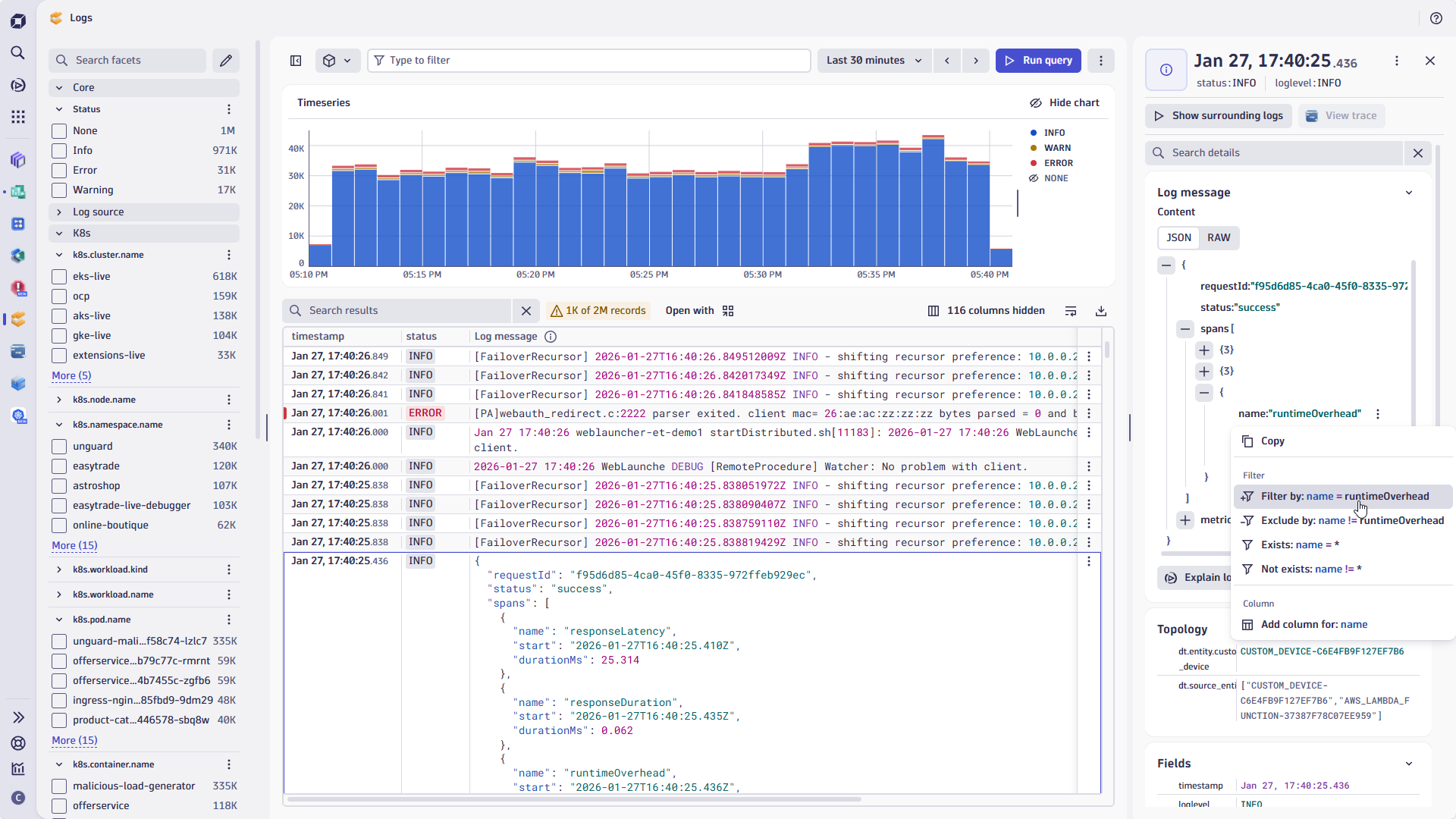 Explore your logs with the Dynatrace Logs app