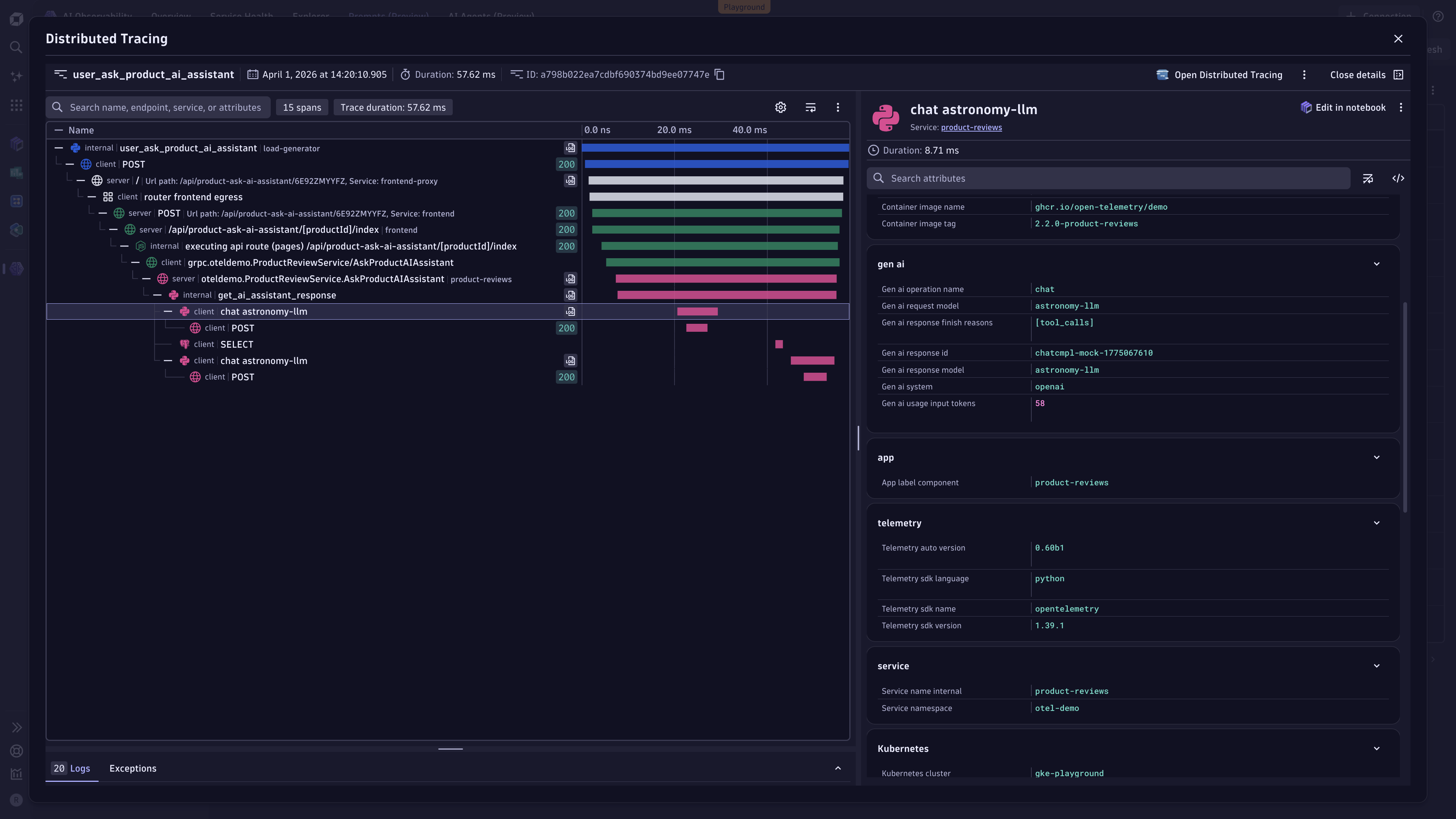End-to-end tracing for Agentic and LLM workloads