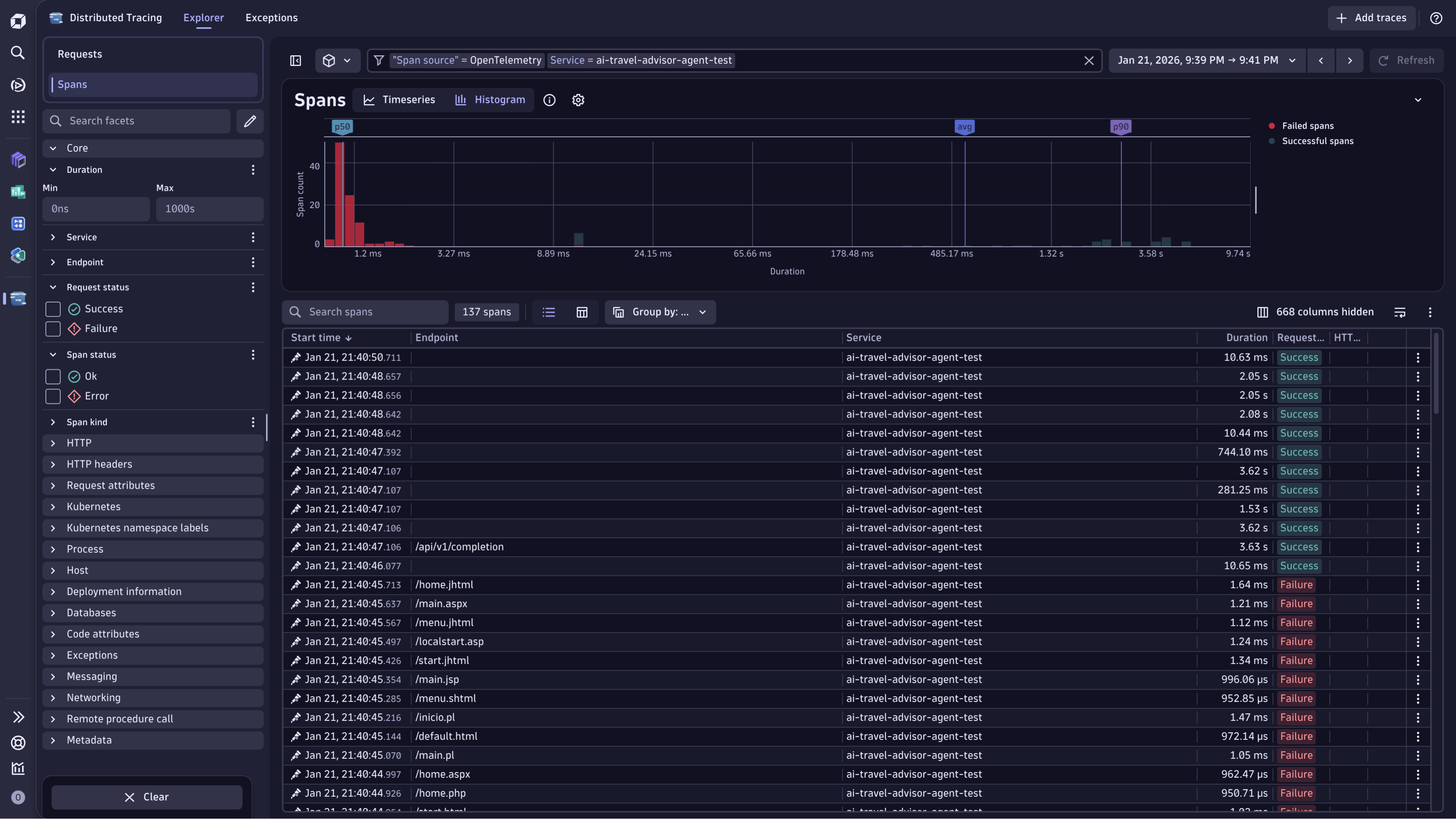 Quickly understand response times and errors using dynamic visualization tools like histograms.