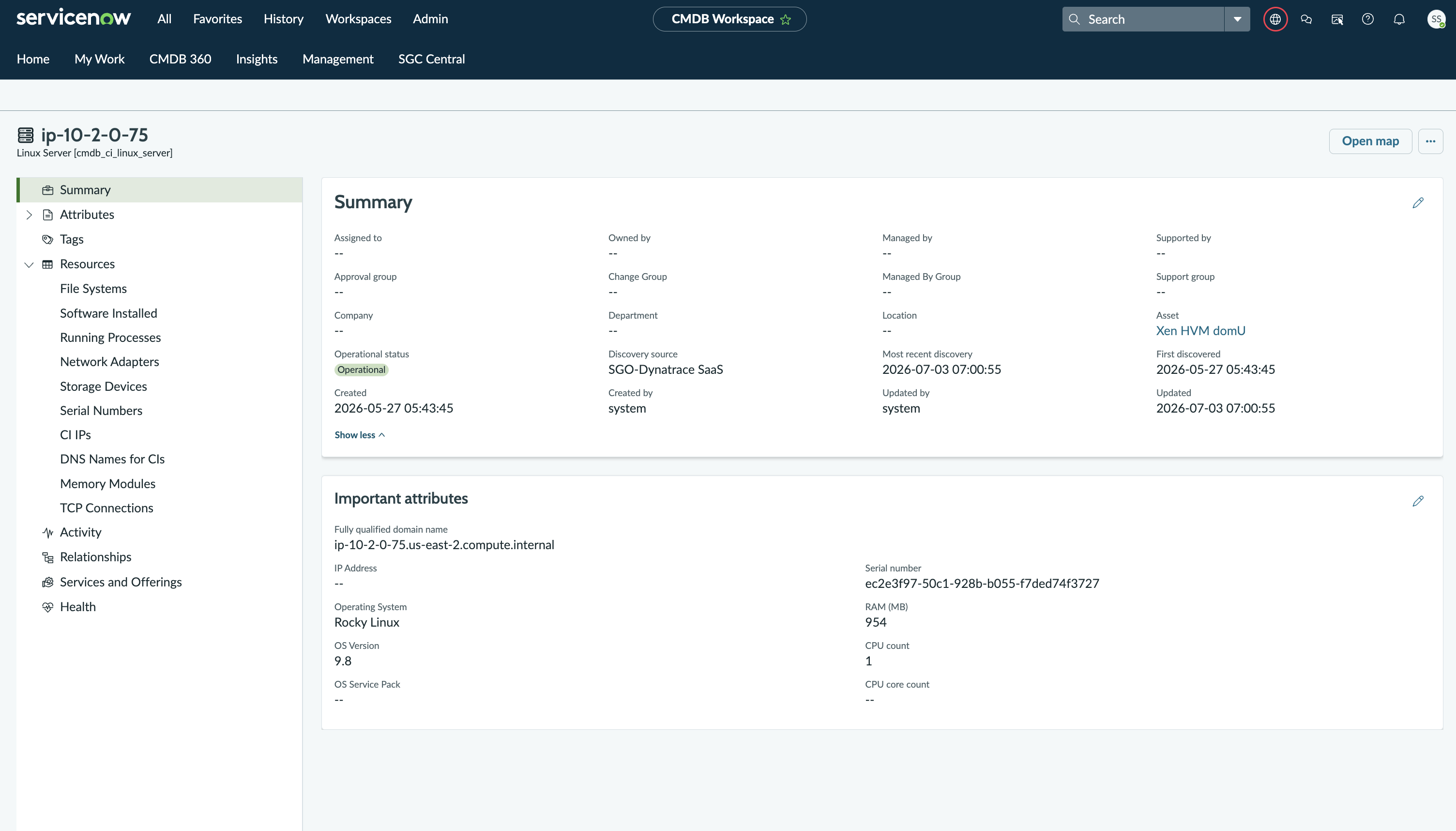 Host data initiated in Dynatrace and synced by Service Graph Connector