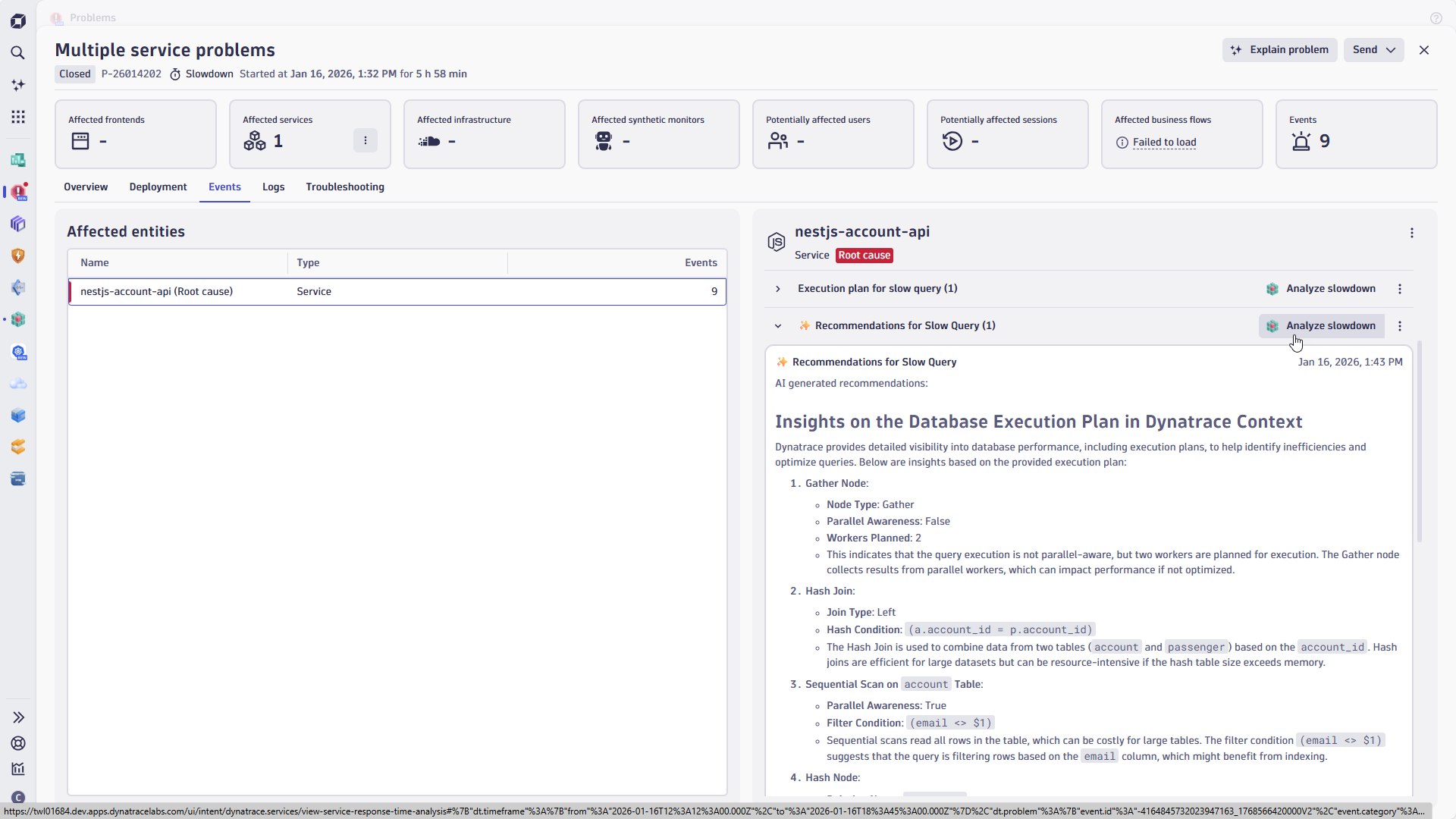 Leverage this agentic workflow to faster remediate issues and instantly comprehend the cause for slow database query executions.