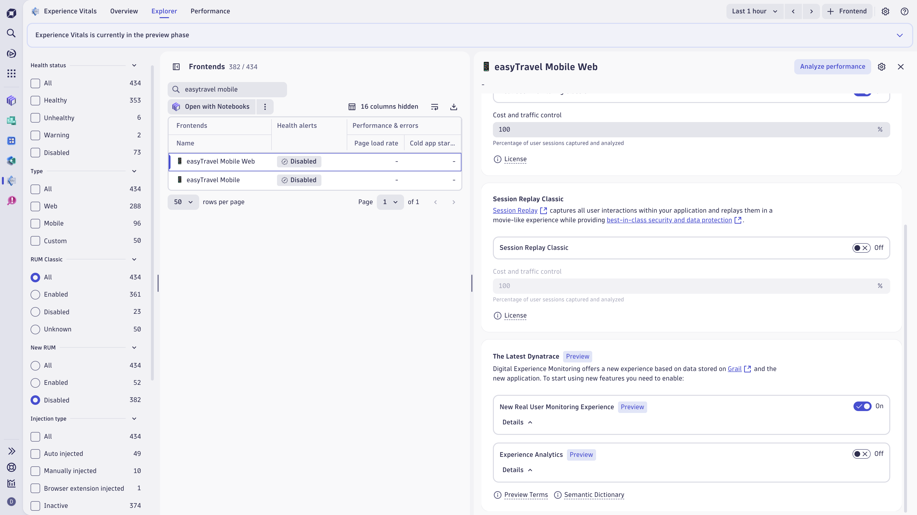 Identify frontends that aren't monitored and activate them in a few clicks. Start collecting performance data within minutes.
