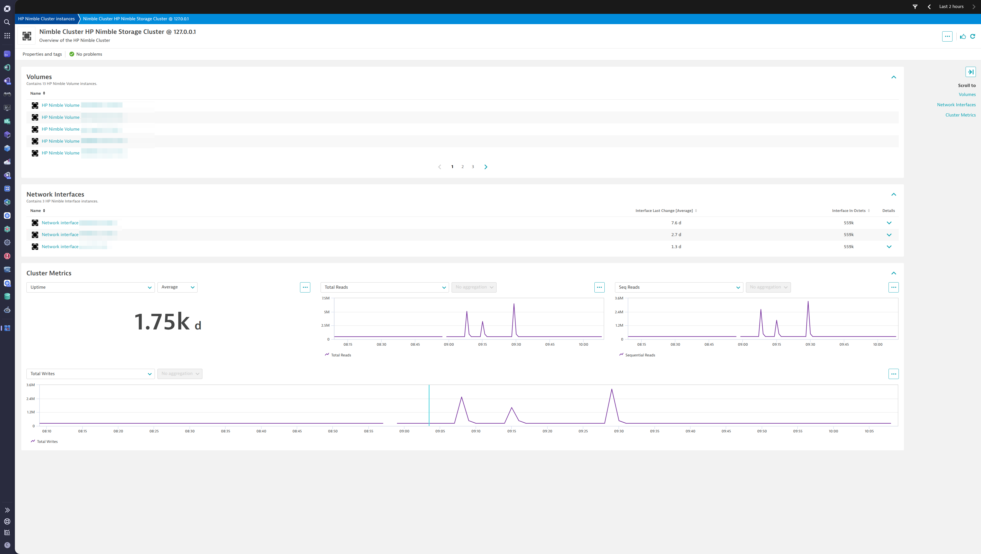 The extension also includes Unified Analysis screens for all of the provided entities, including the Storage Cluster, Interfaces, and Volumes.