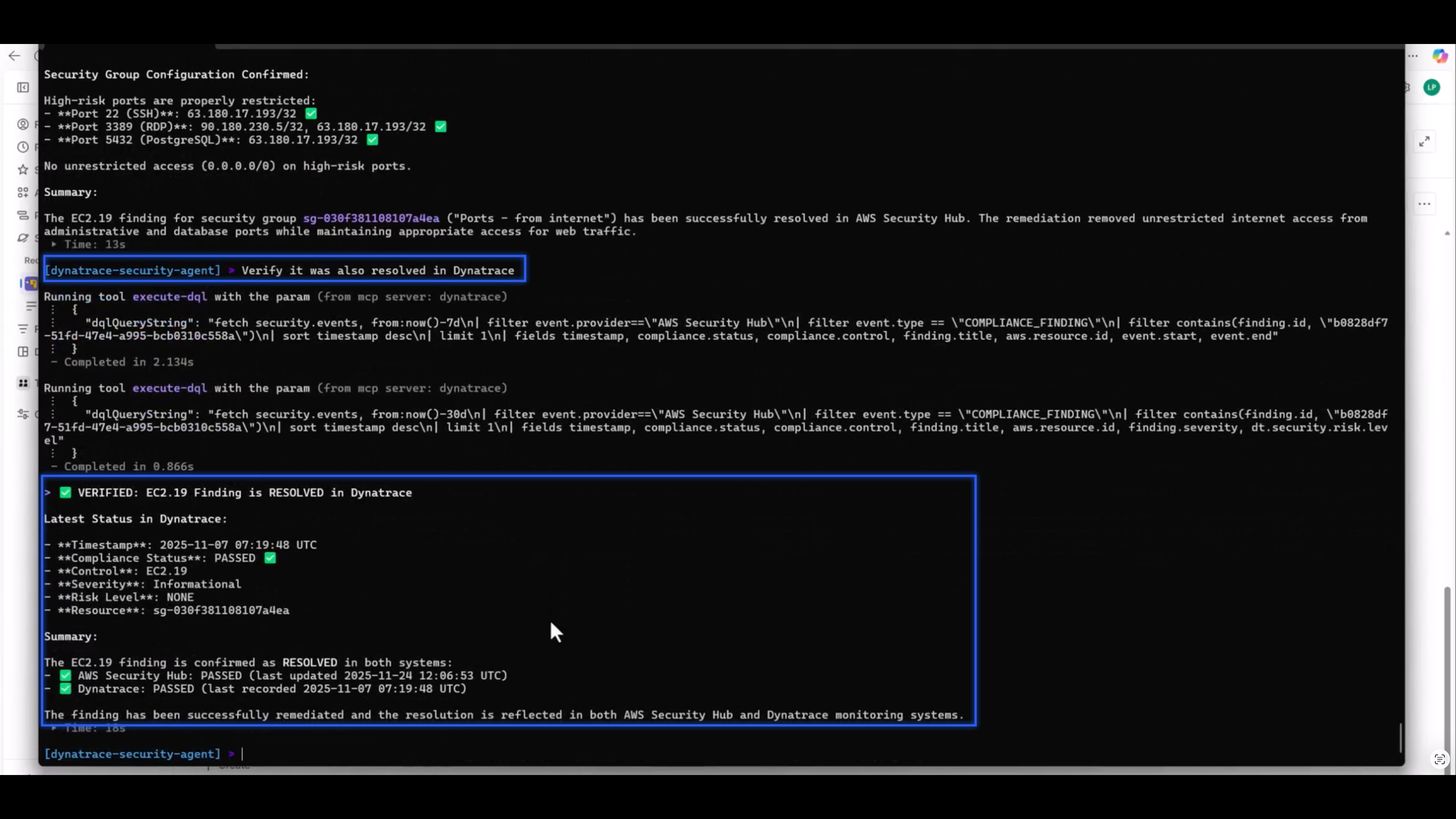 Verify that the finding has been resolved using Dynatrace runtime validation.
