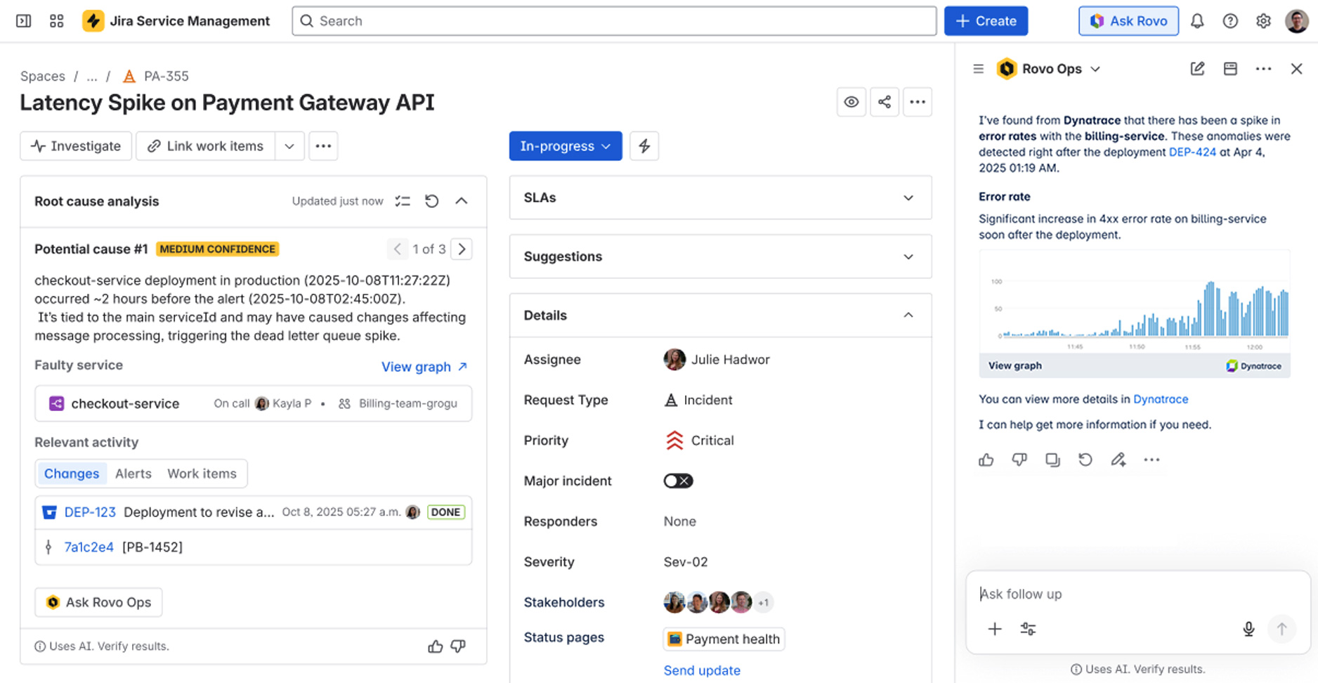 Get problem insights from Dynatrace directly delivered in the ticket context.