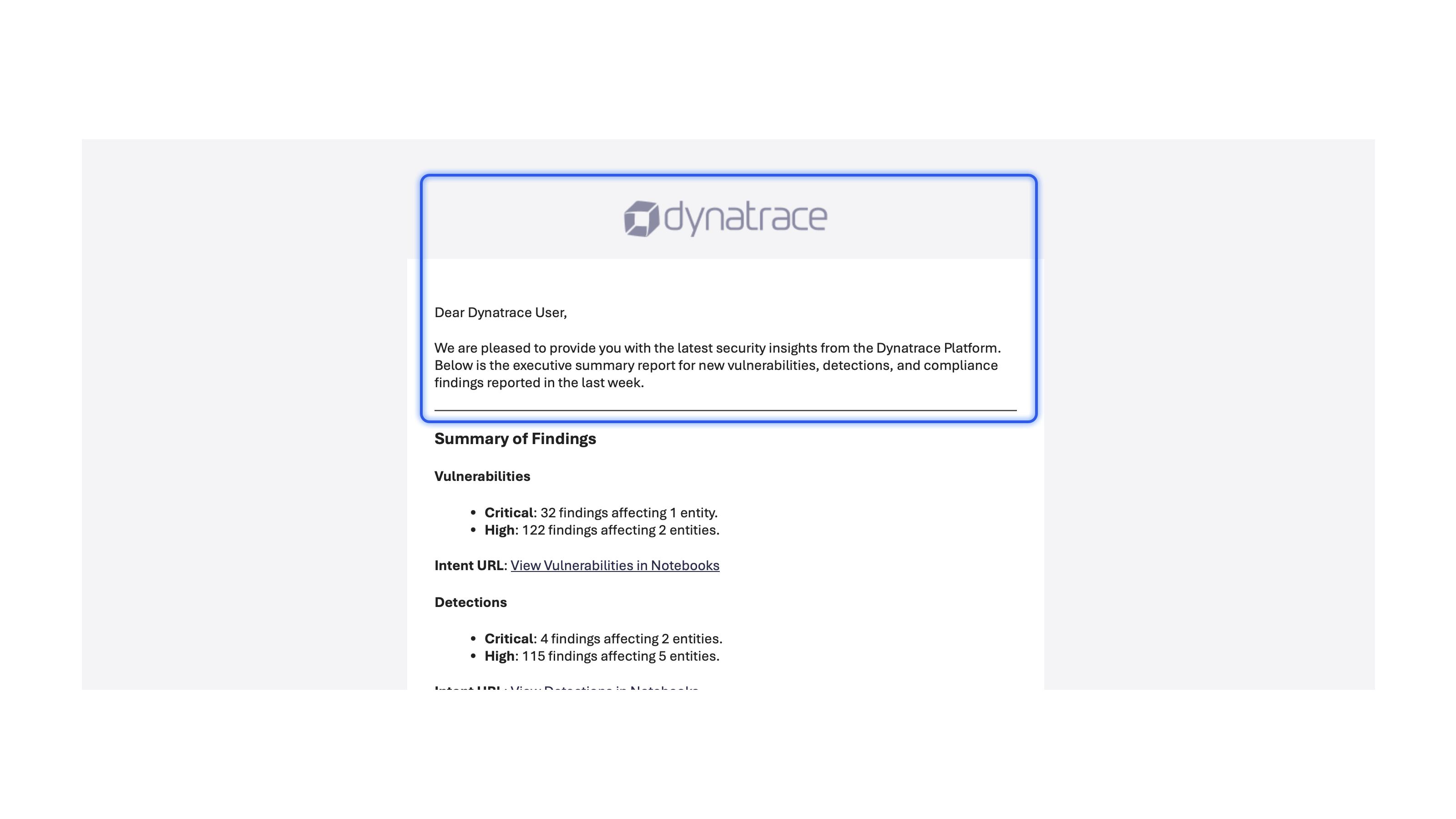 Weekly report of key security issues in the environment.