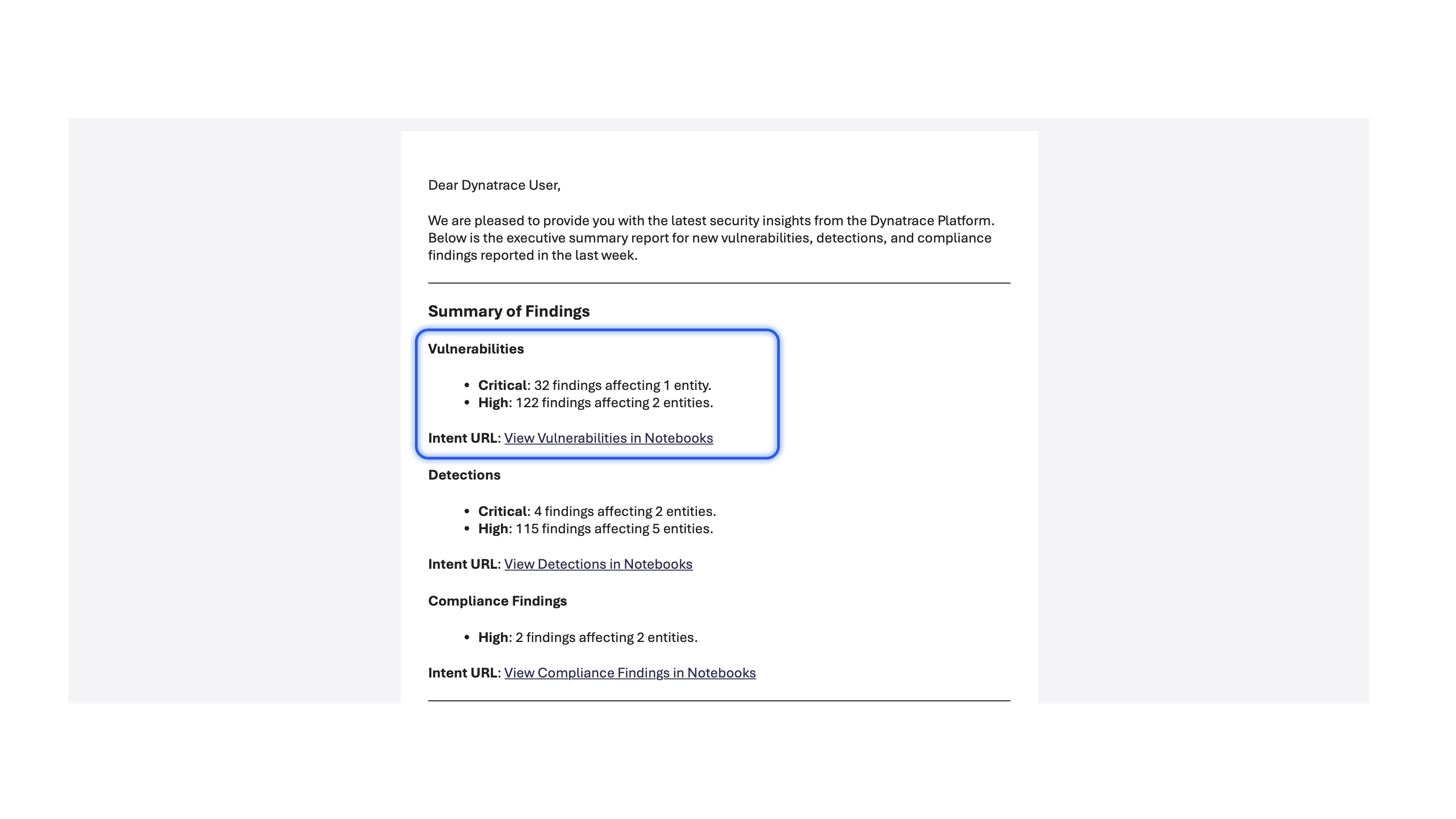 Summary of vulnerabilities in the environment.
