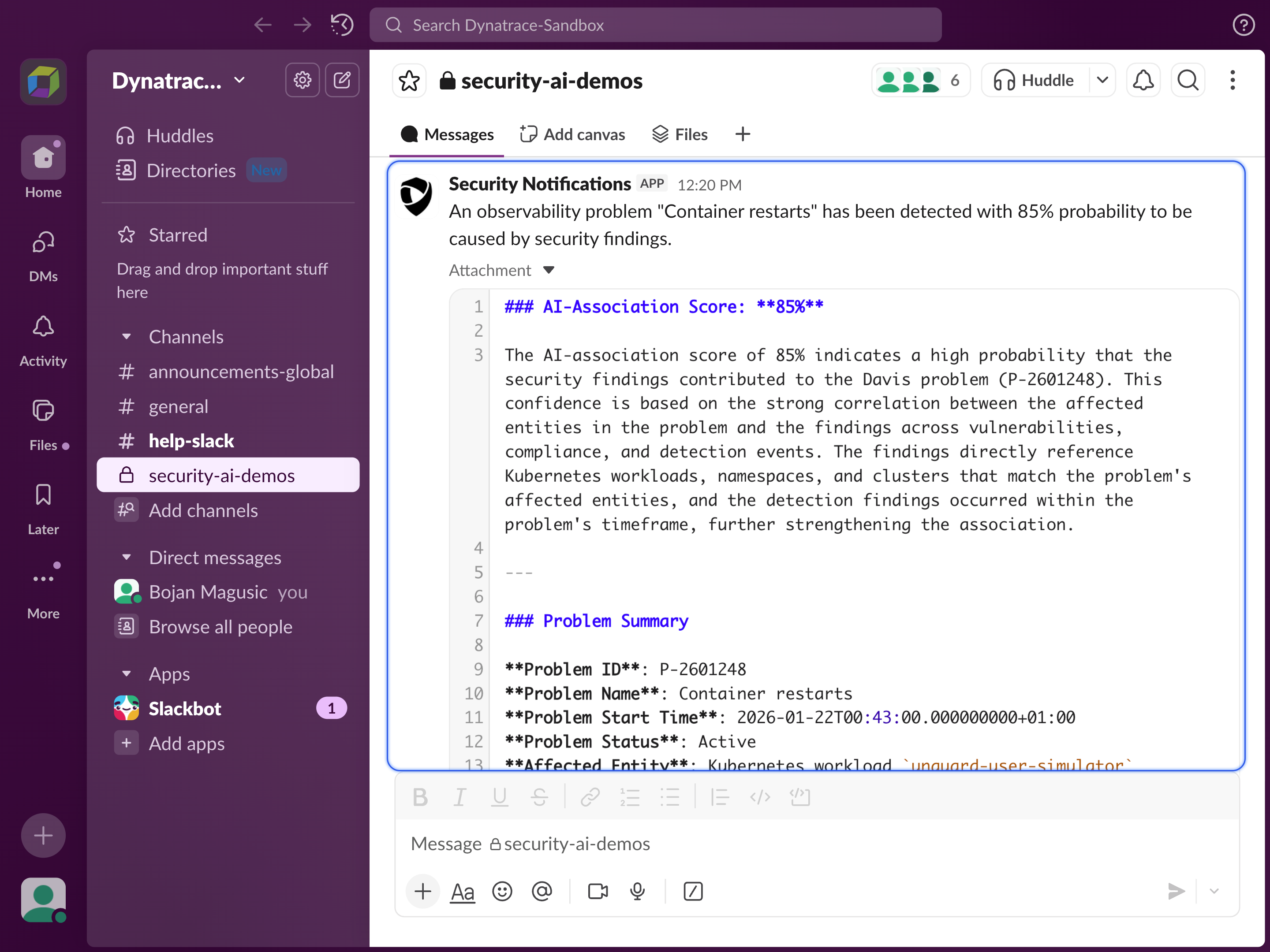 Correlation of security findings within observability problems.