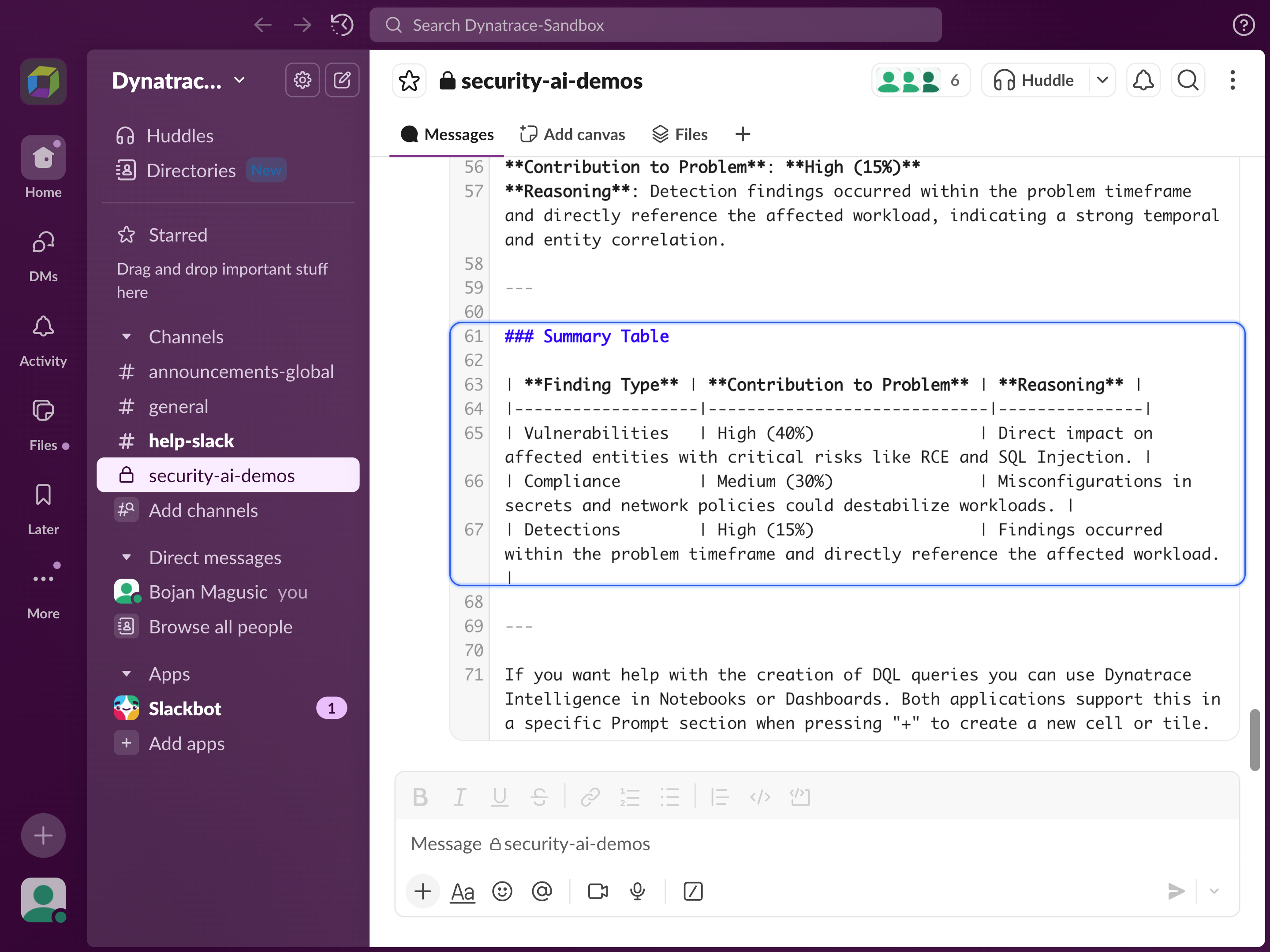 Summary table of the different finding types.